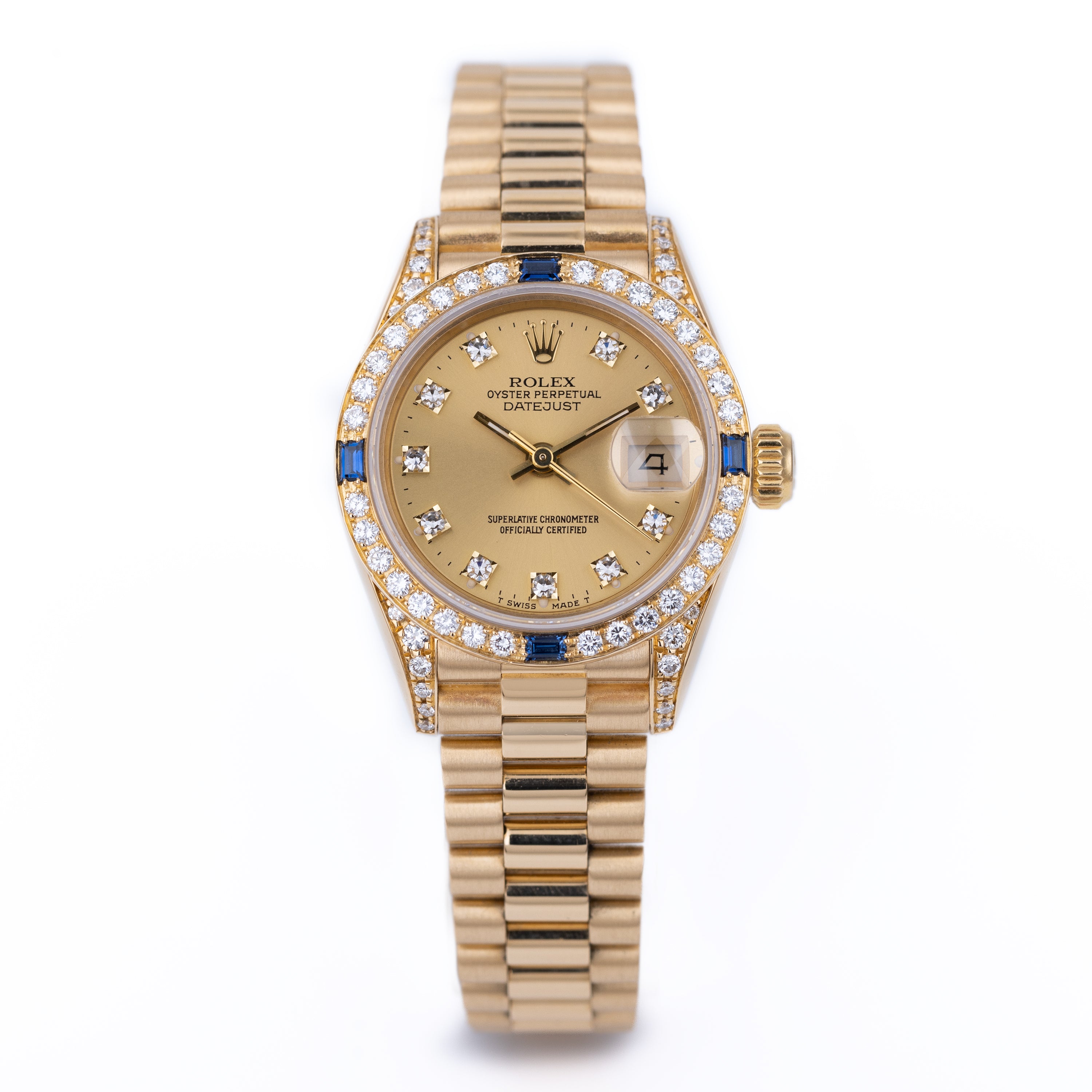Rolex Lady DateJust | REF. 69158 | Champagne Diamond Dial | Sapphire Diamond Bezel & Shoulders | 18K Yellow Gold