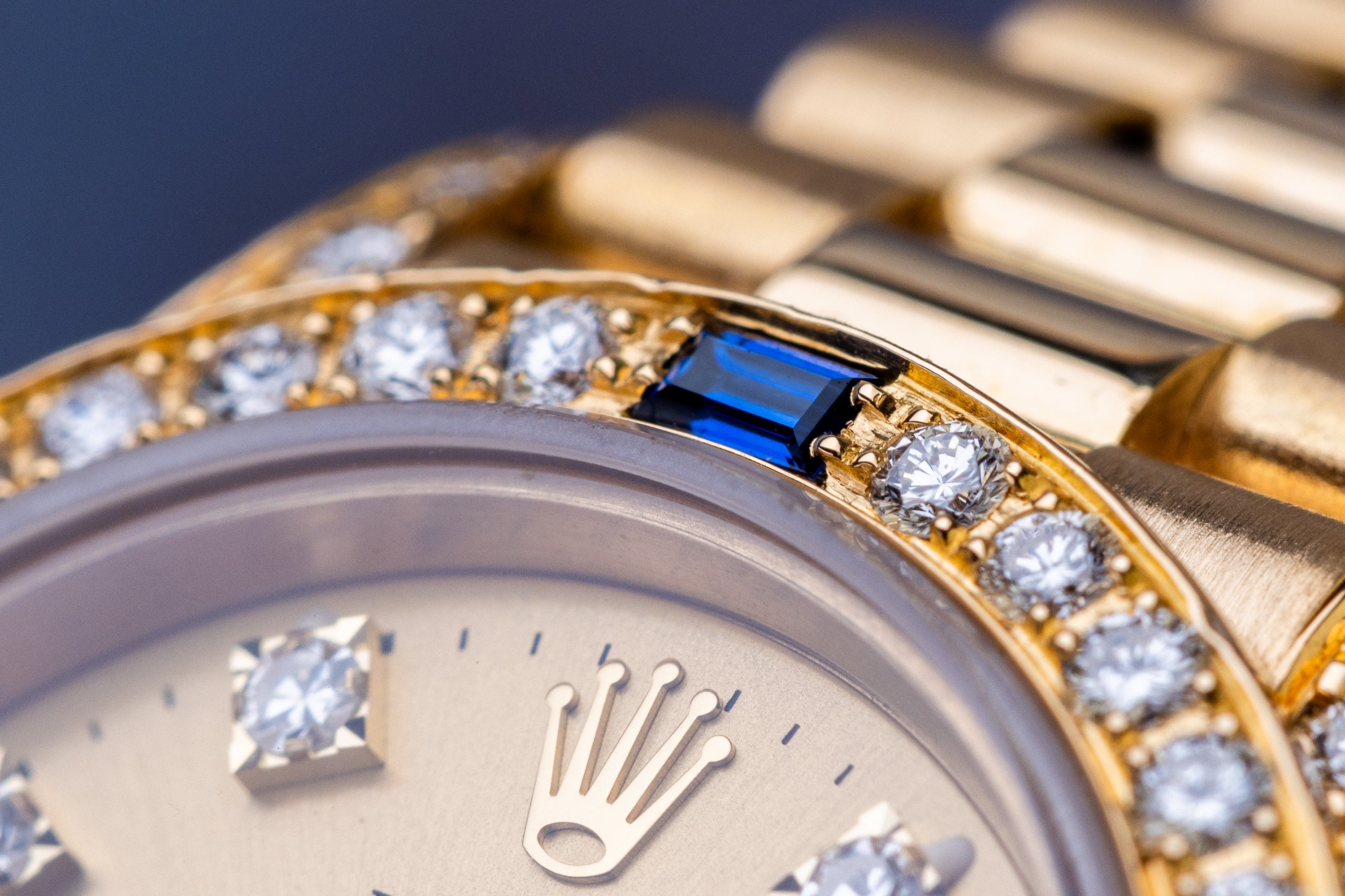 Rolex Lady DateJust | REF. 69158 | Champagne Diamond Dial | Sapphire Diamond Bezel & Shoulders | 18K Yellow Gold