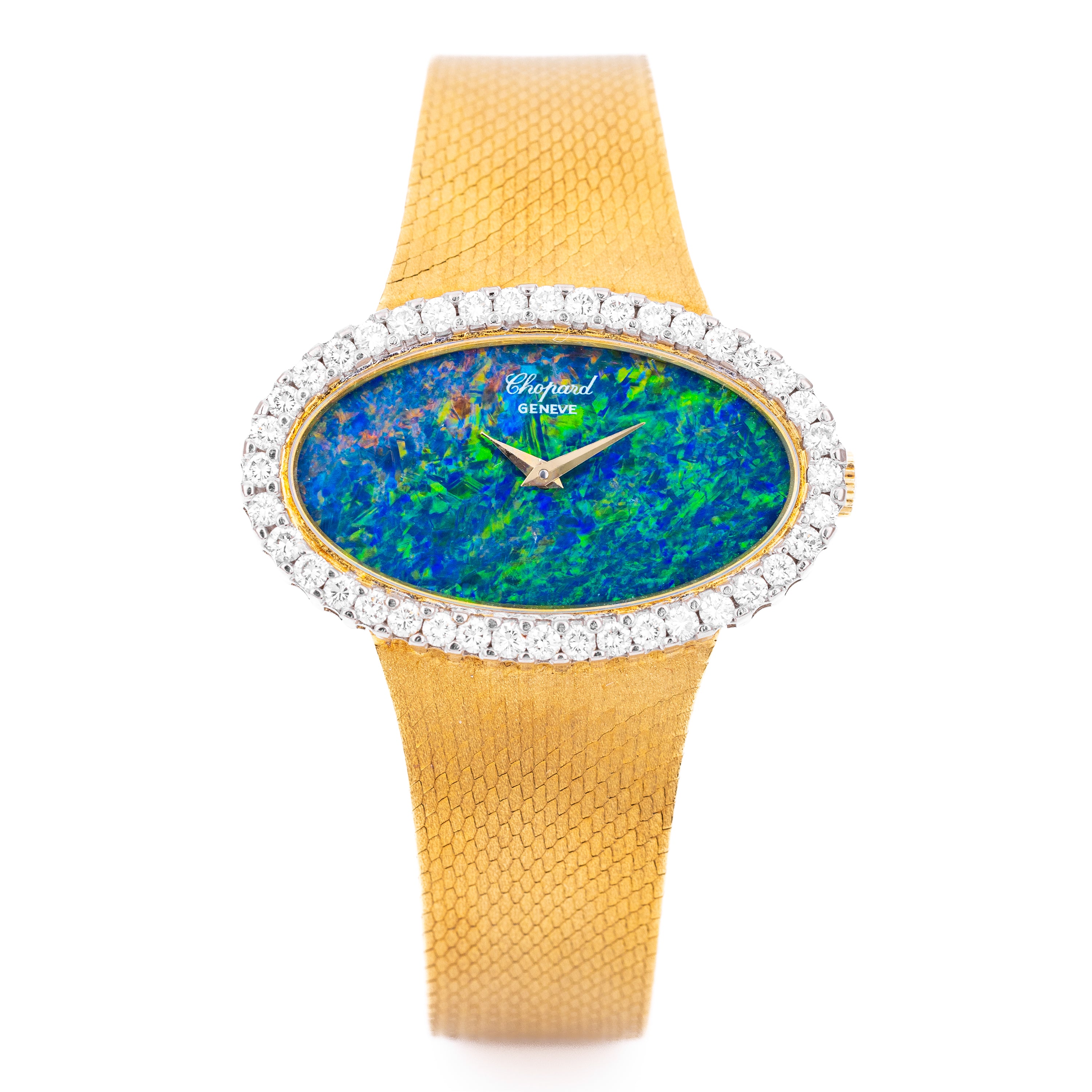 Chopard | REF. 5053 1 | Rare Opal Dial & Large Diamond Bezel | Oblong Case | 18k Yellow Gold | 1970s