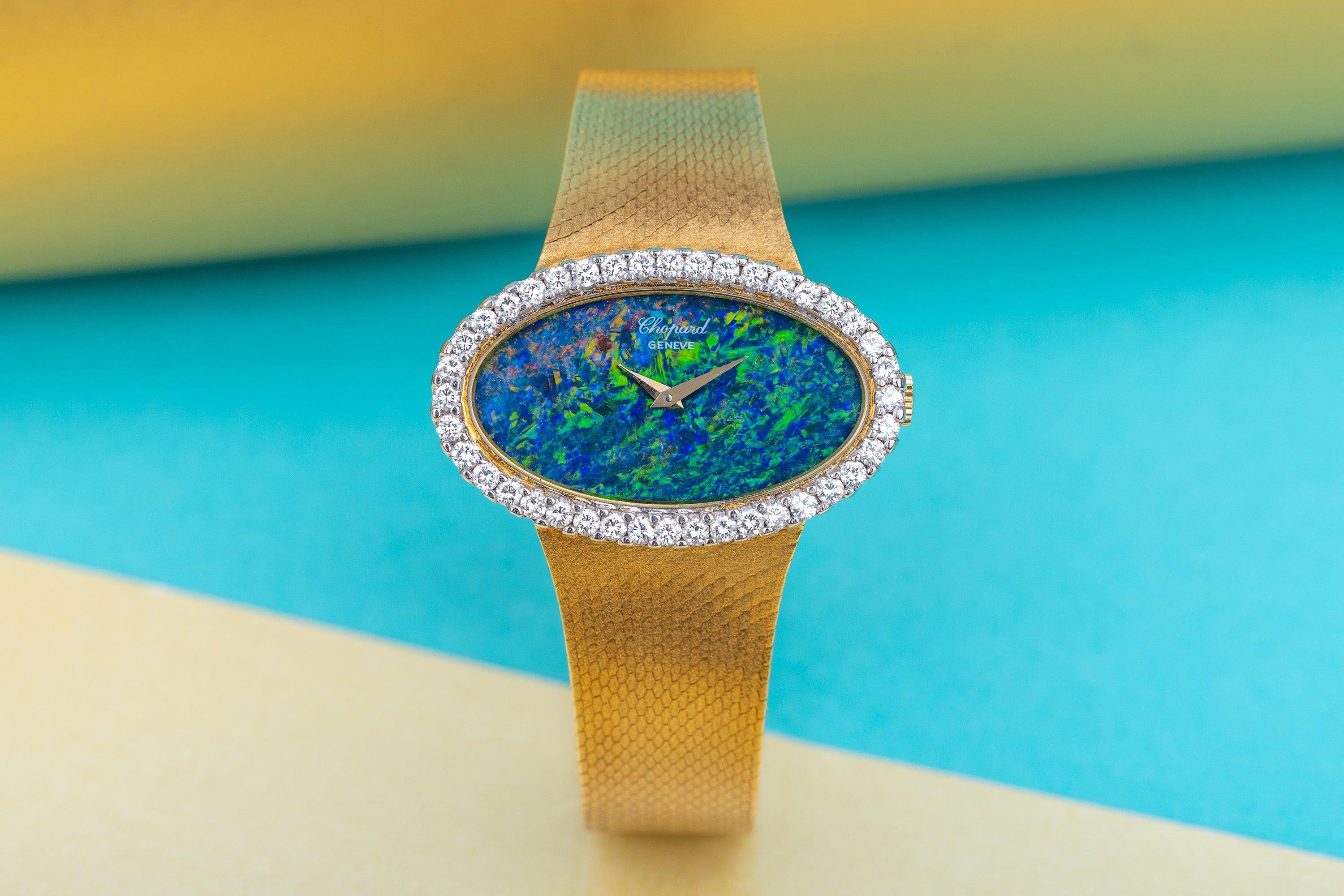 Chopard | REF. 5053 1 | Rare Opal Dial & Large Diamond Bezel | Oblong Case | 18k Yellow Gold | 1970s