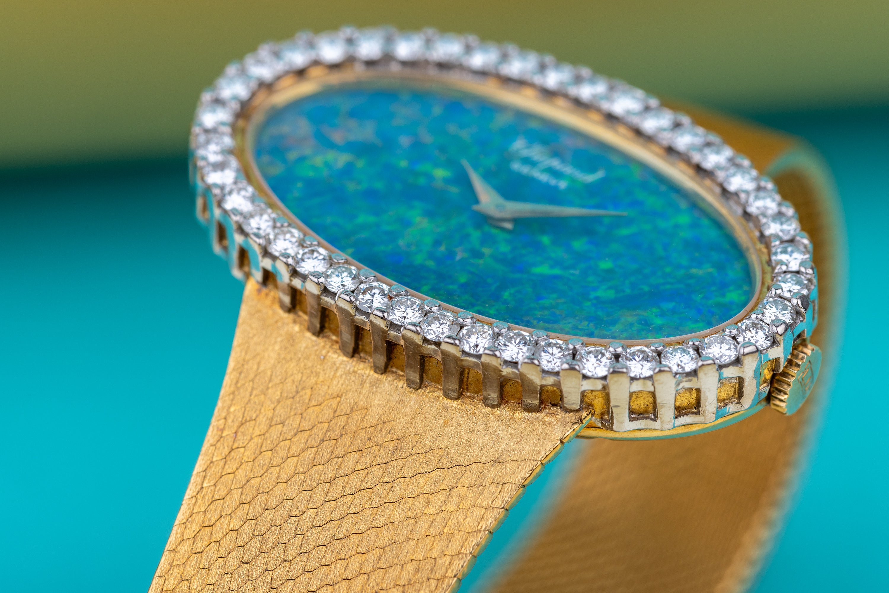 Chopard | REF. 5053 1 | Rare Opal Dial & Large Diamond Bezel | Oblong Case | 18k Yellow Gold | 1970s