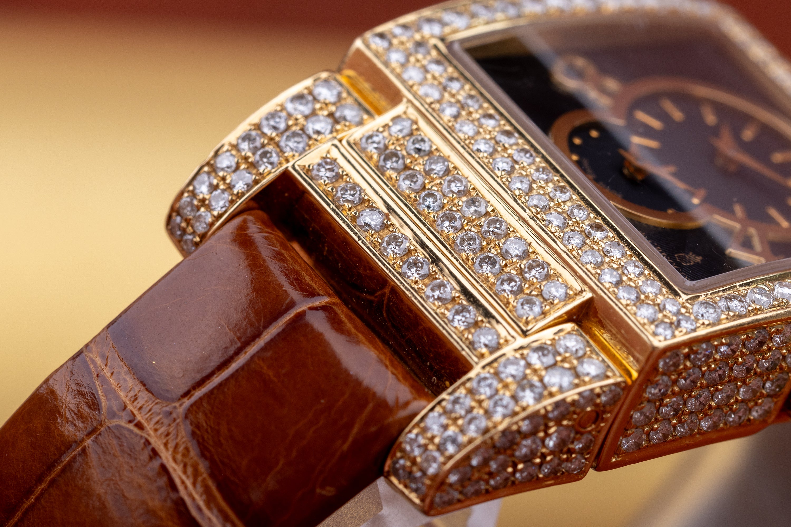 De Grisogono Instrumentino | 18k Yellow Gold | Black Dial | Pave Diamond Case, Shoulders & Bezel| Dual Time Display