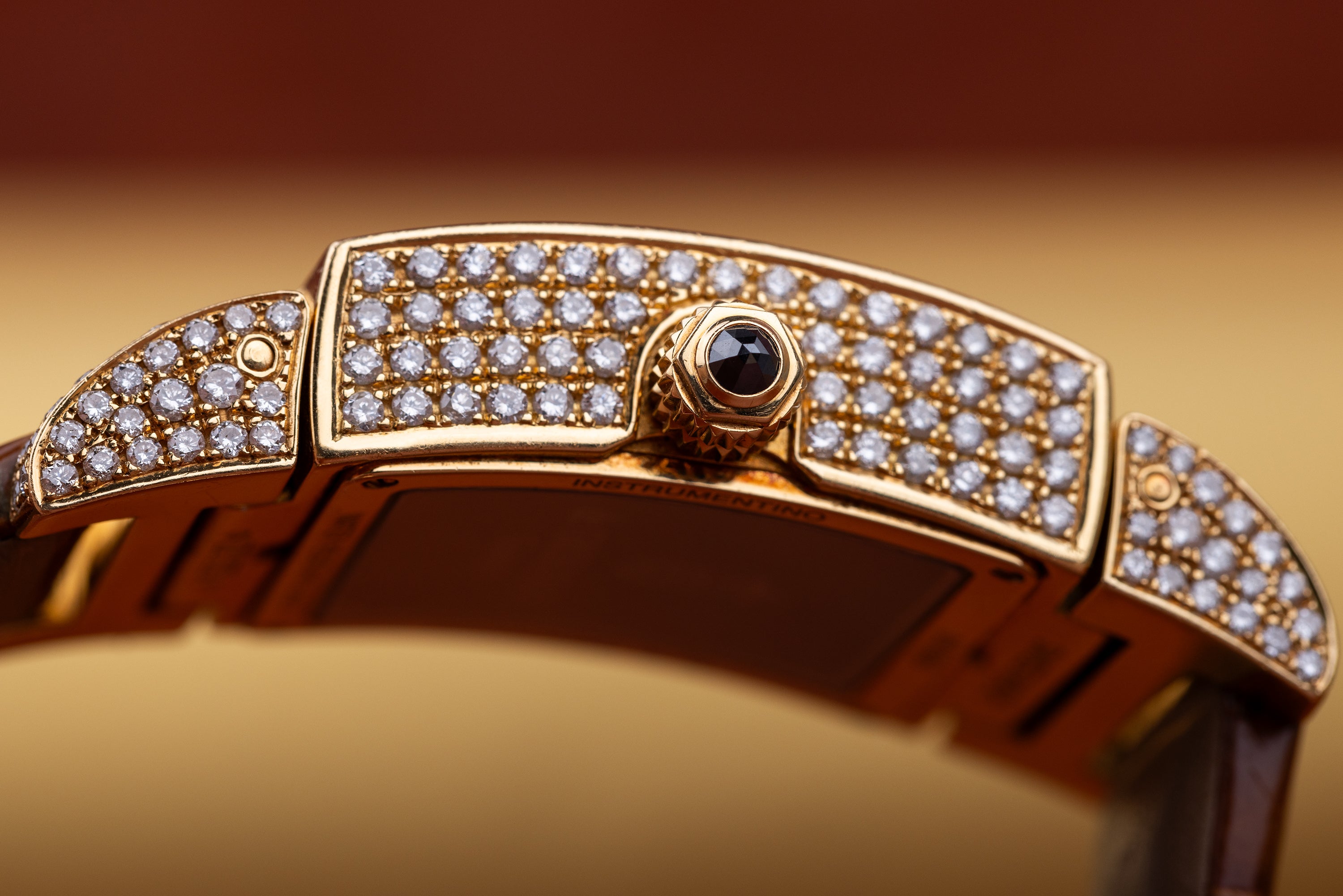 De Grisogono Instrumentino | 18k Yellow Gold | Black Dial | Pave Diamond Case, Shoulders & Bezel| Dual Time Display