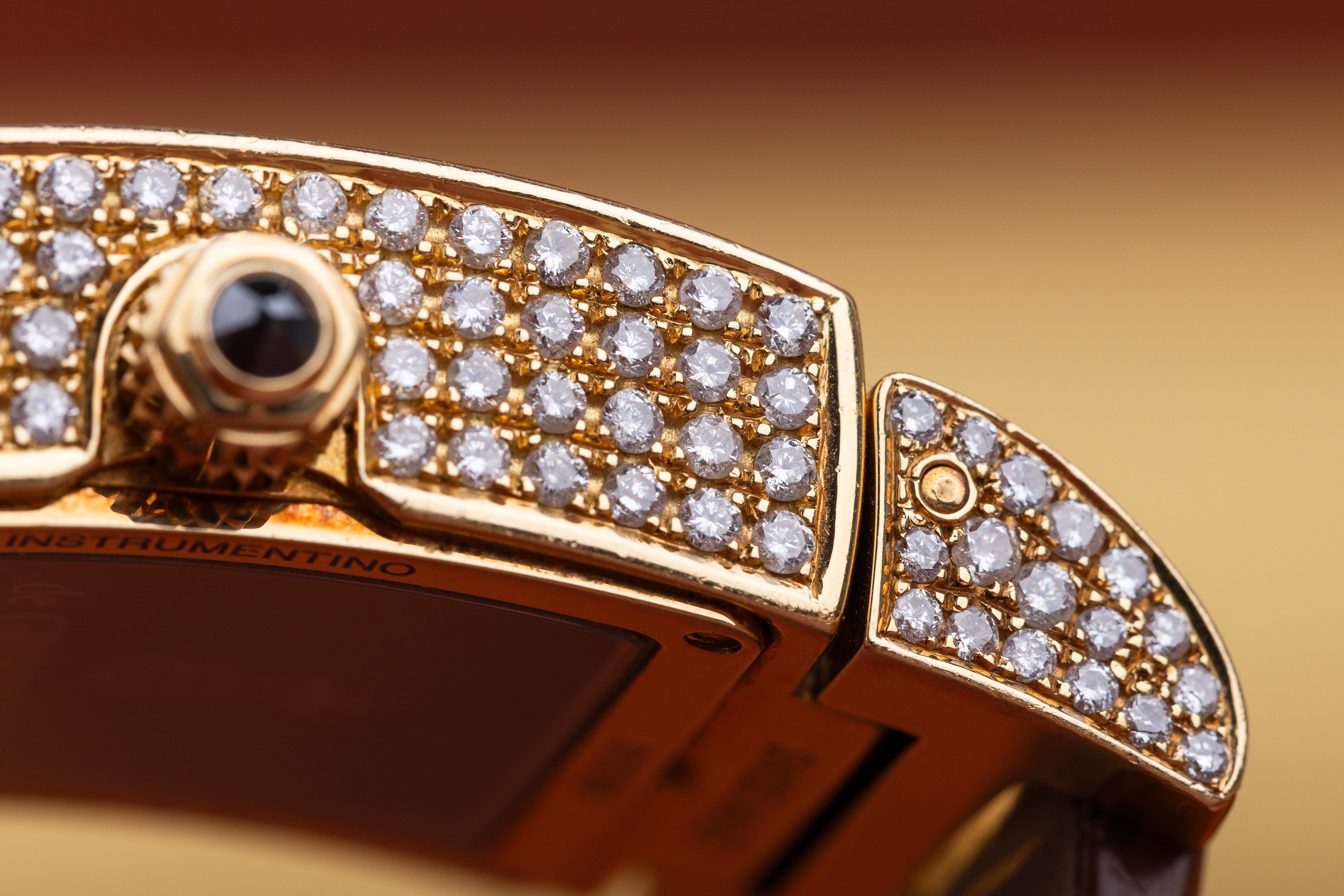 De Grisogono Instrumentino | 18k Yellow Gold | Black Dial | Pave Diamond Case, Shoulders & Bezel| Dual Time Display