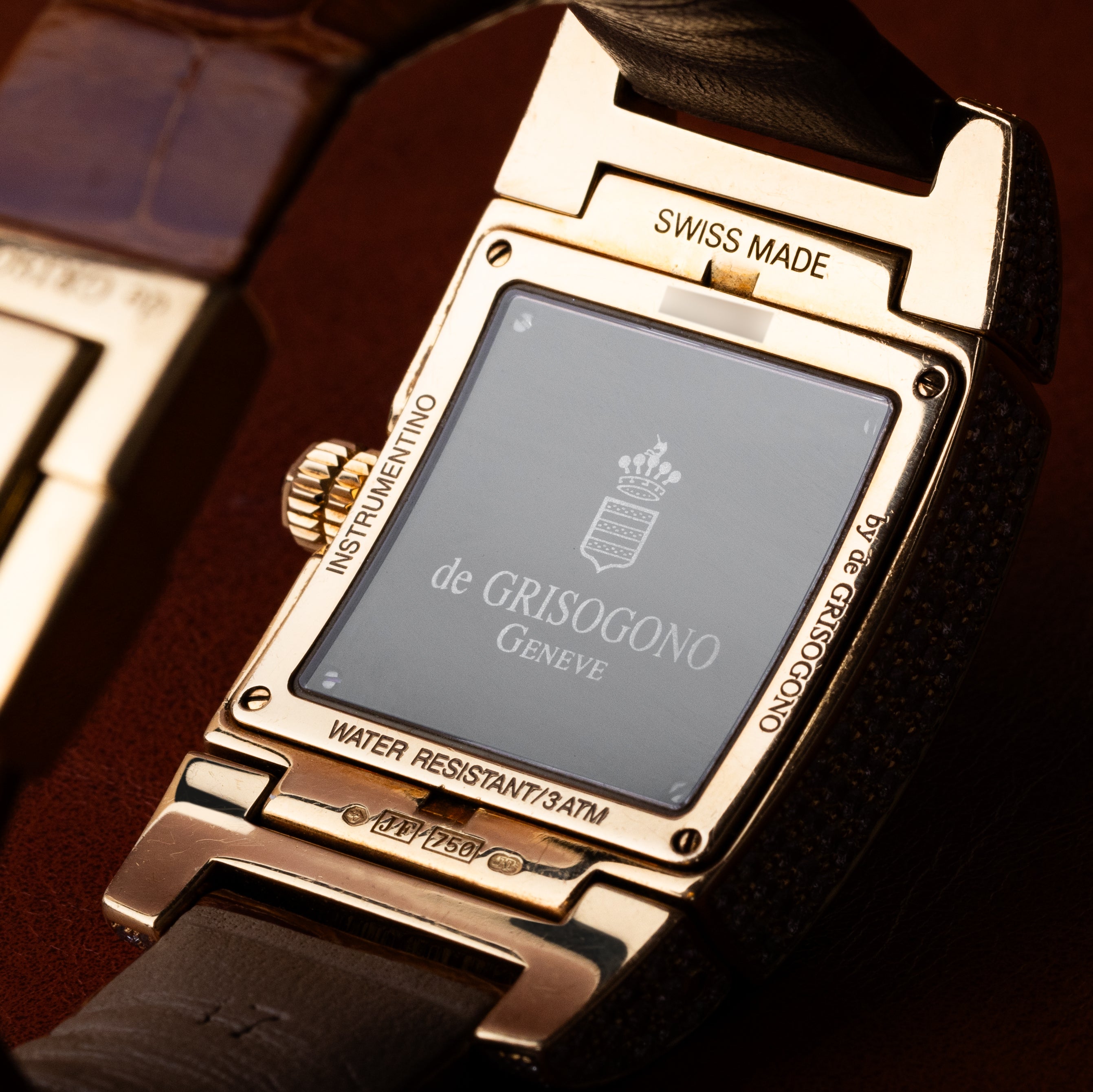 De Grisogono Instrumentino | 18k Yellow Gold | Black Dial | Pave Diamond Case, Shoulders & Bezel| Dual Time Display