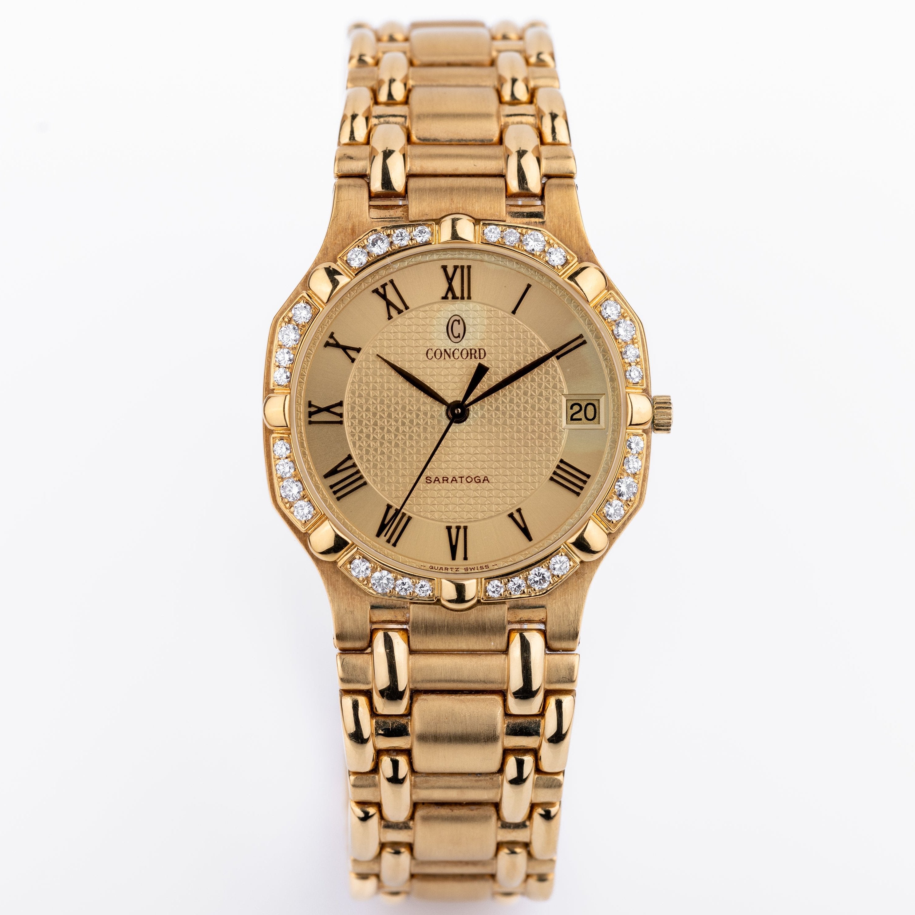 Concord Saratoga with Omani Khanjar Caseback | REF. 51 58 237/1 | Gold Dial & Diamond Bezel | 18k Yellow Gold | 1980s | Quartz | 31.5mm