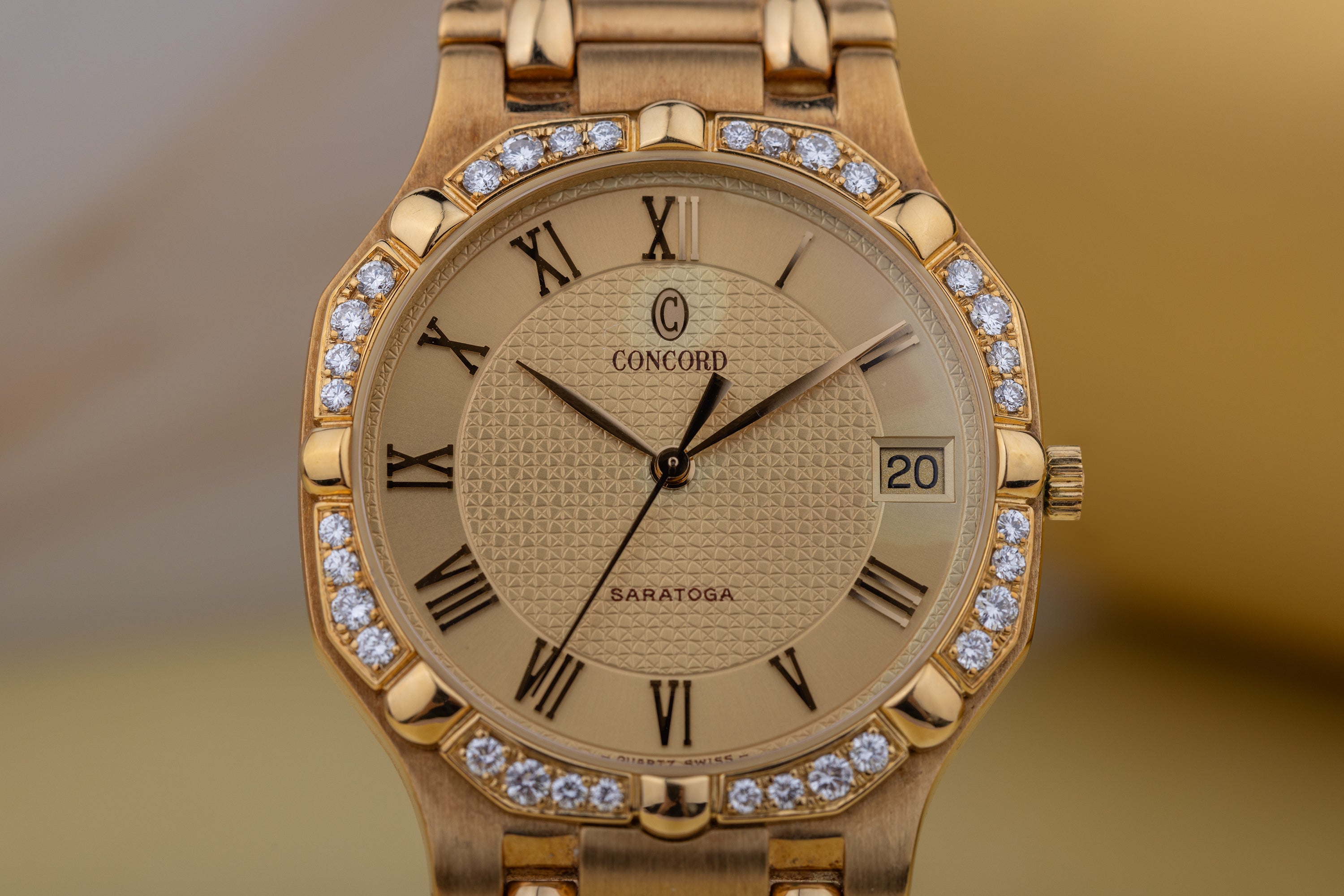 Concord Saratoga with Omani Khanjar Caseback | REF. 51 58 237/1 | Gold Dial & Diamond Bezel | 18k Yellow Gold | 1980s | Quartz | 31.5mm