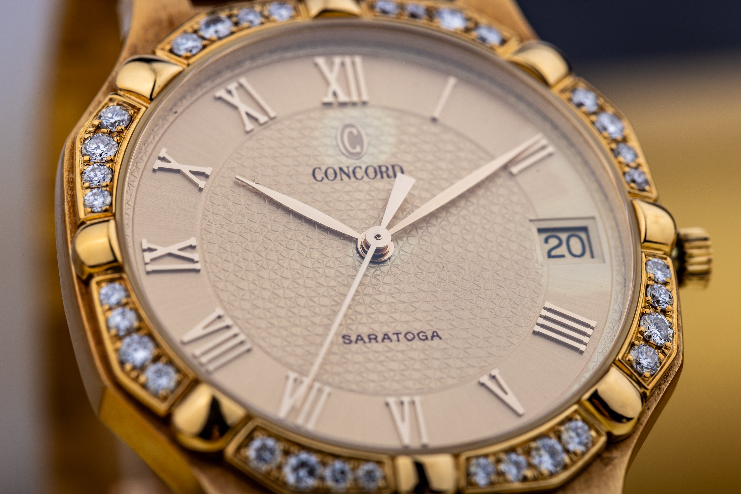 Concord Saratoga with Omani Khanjar Caseback | REF. 51 58 237/1 | Gold Dial & Diamond Bezel | 18k Yellow Gold | 1980s | Quartz | 31.5mm