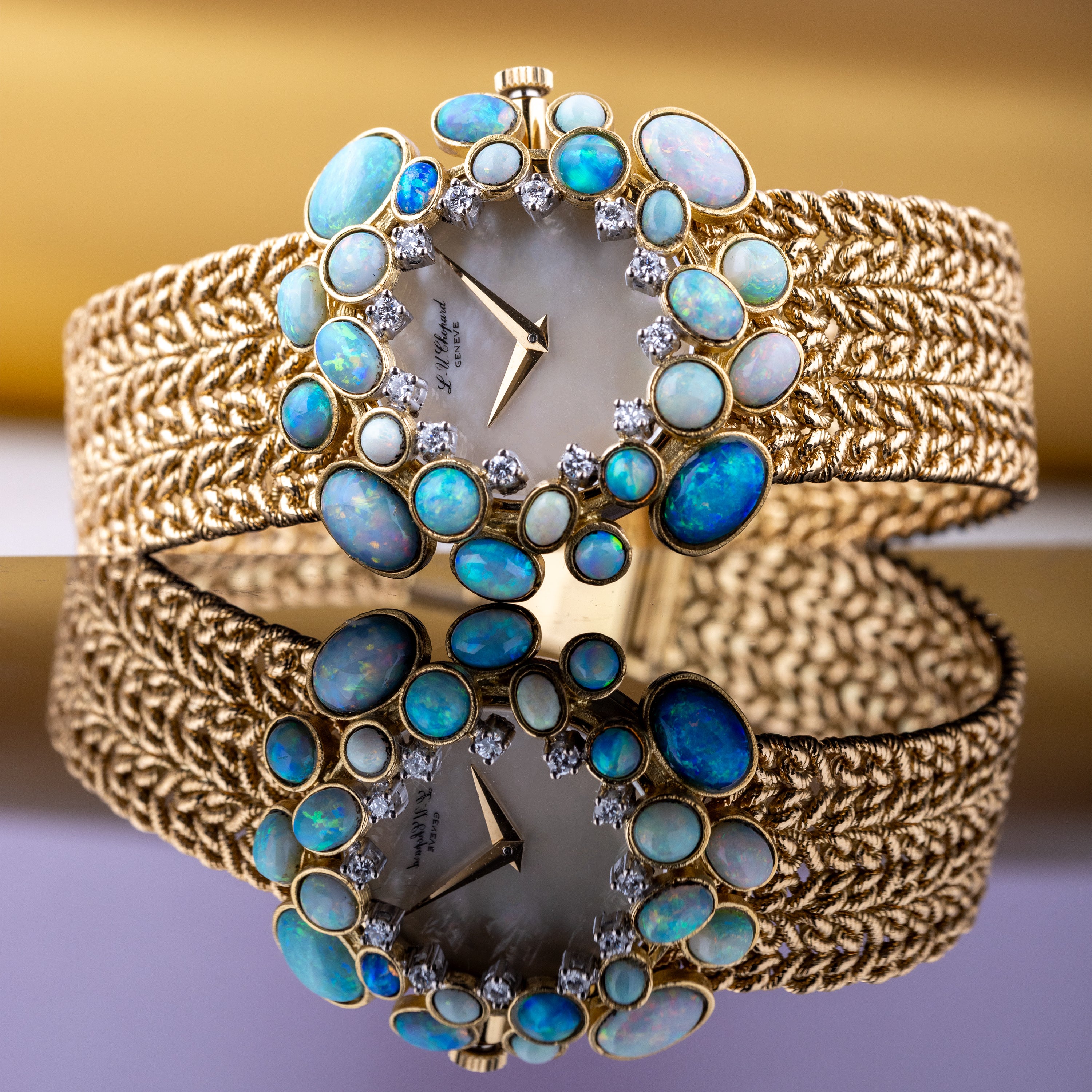 Rare Chopard Ladies Wristwatch | Opal & Diamond Bezel | Mother of Pearl Dial | 18k Yellow Gold | Circa 1970s