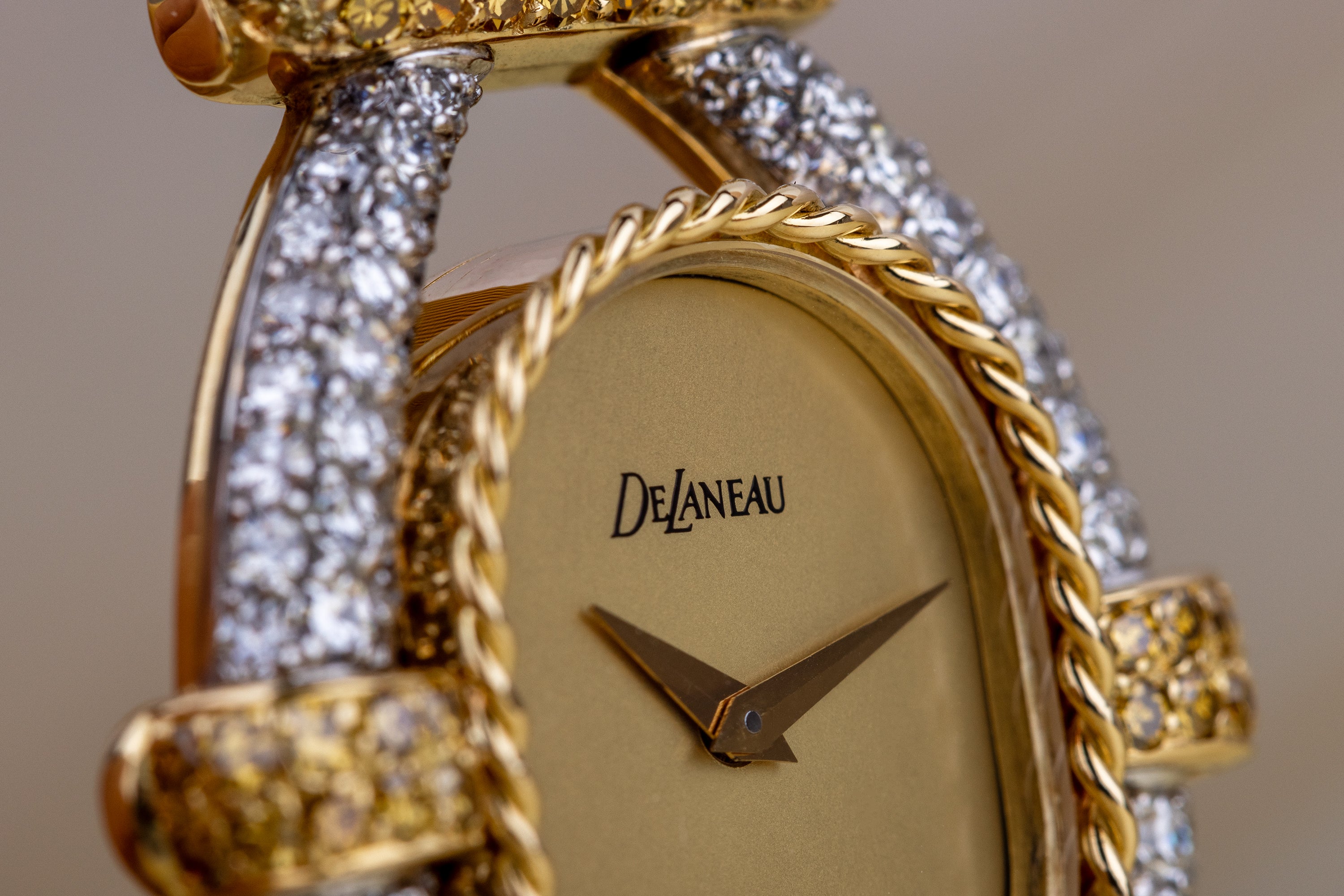 DeLaneau White & Yellow Diamond Wristwatch | Kutchinsky Caseback | Gold Dial | 18k Yellow & White Gold | 1970's