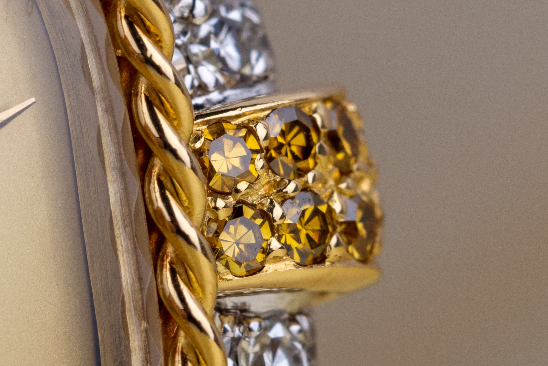 DeLaneau White & Yellow Diamond Wristwatch | Kutchinsky Caseback | Gold Dial | 18k Yellow & White Gold | 1970's