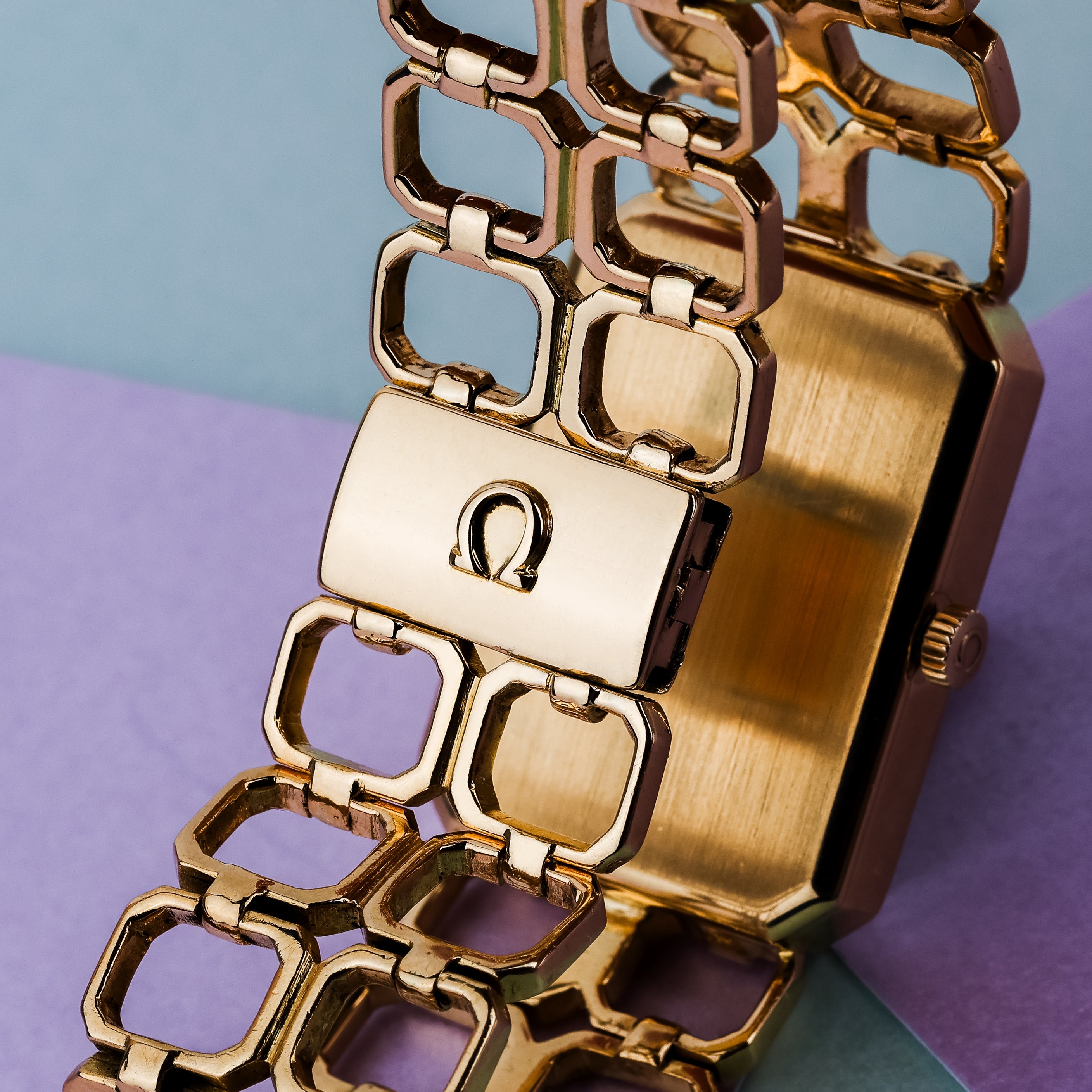 Omega De Ville 'Emerald' Collection | REF. 8271 | Gold Dial | Emerald-Cut Raised Glass | Oblong Case | Circa 1970s | 18k Yellow Gold