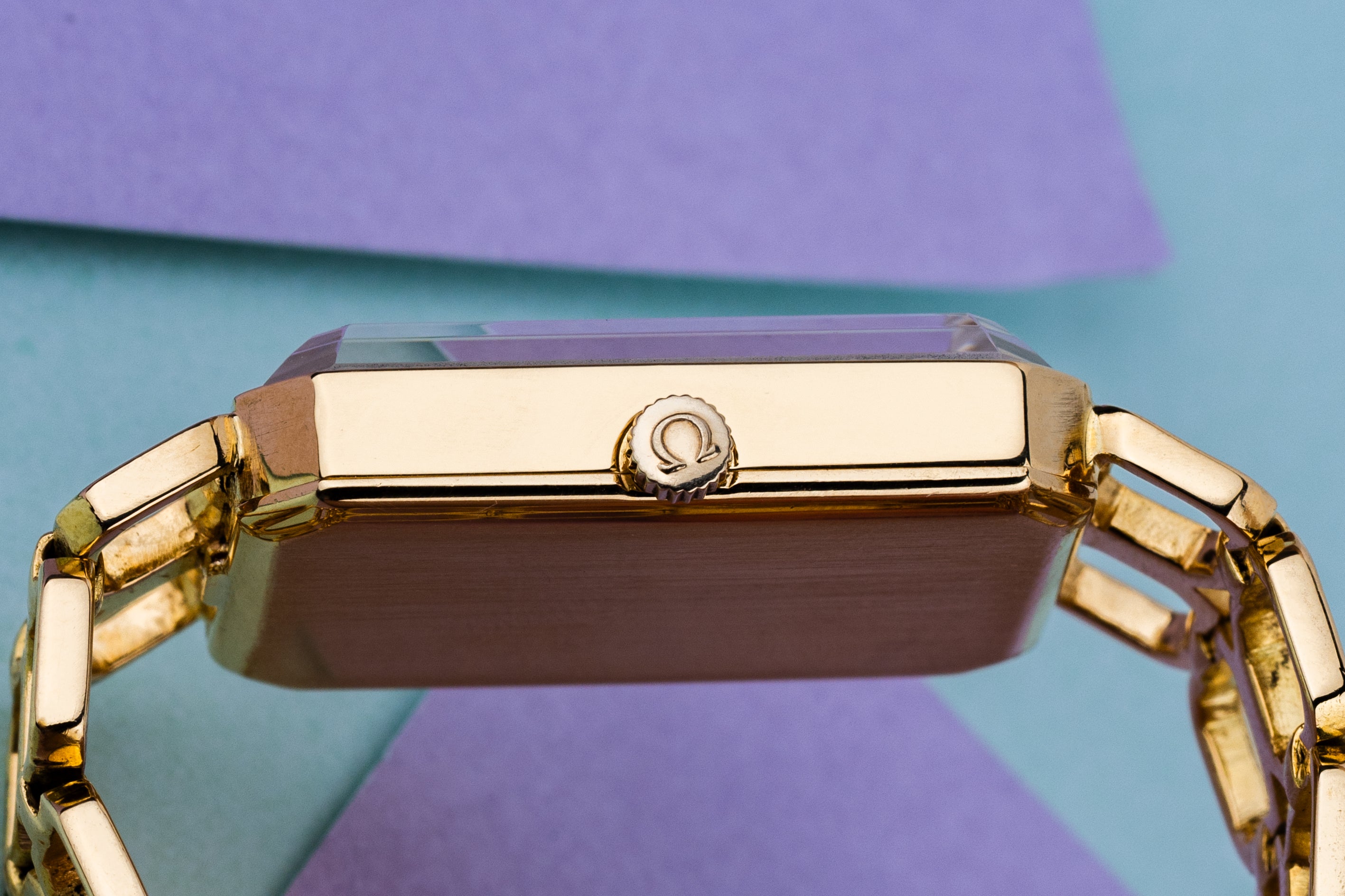 Omega De Ville 'Emerald' Collection | REF. 8271 | Gold Dial | Emerald-Cut Raised Glass | Oblong Case | Circa 1970s | 18k Yellow Gold