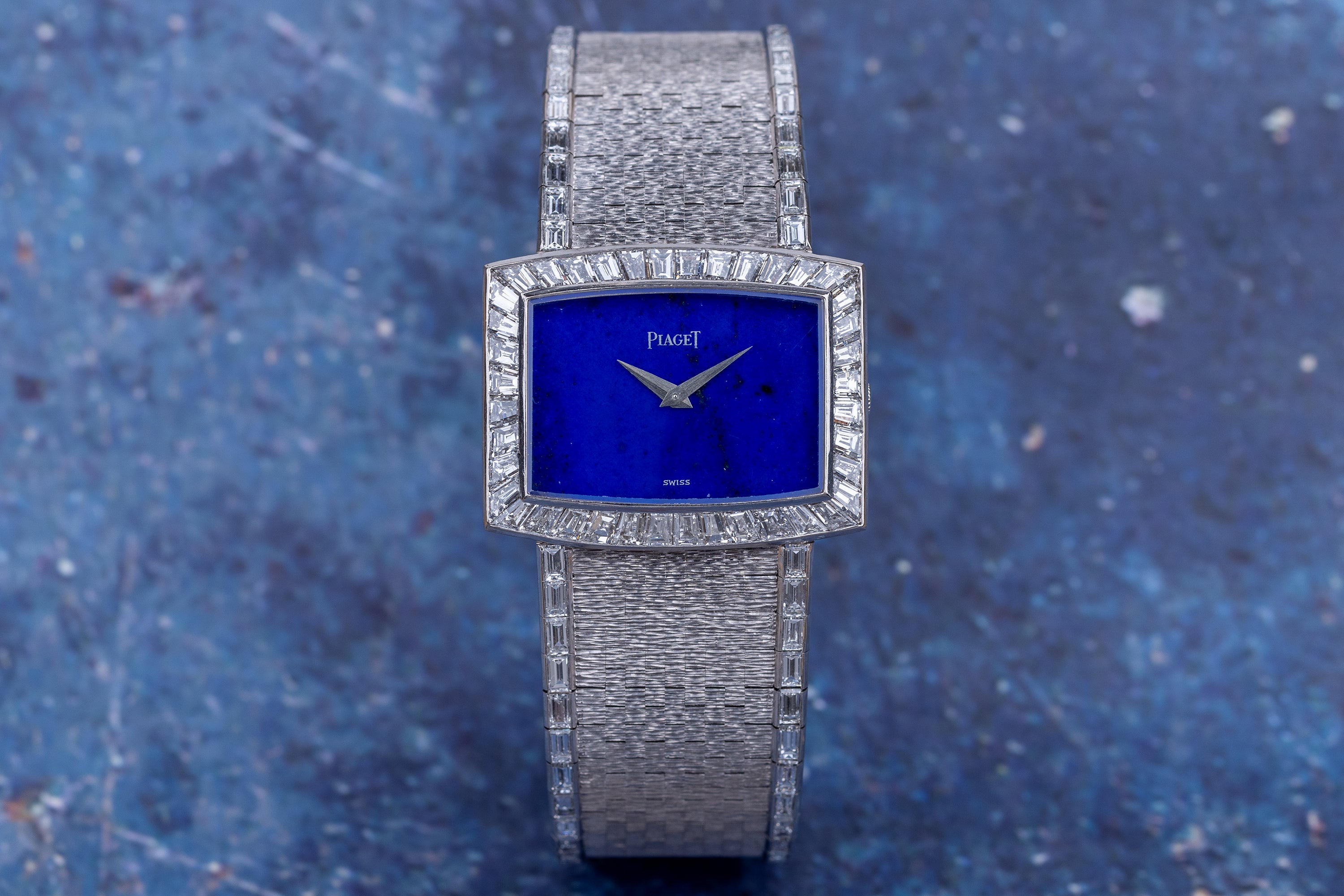 Rare 1970's Piaget | REF. 9665 H 6 | Lapis Lazuli Dial | Baguette Diamond Bezel & Bracelet Lining | 18k White Gold | 31.5mm