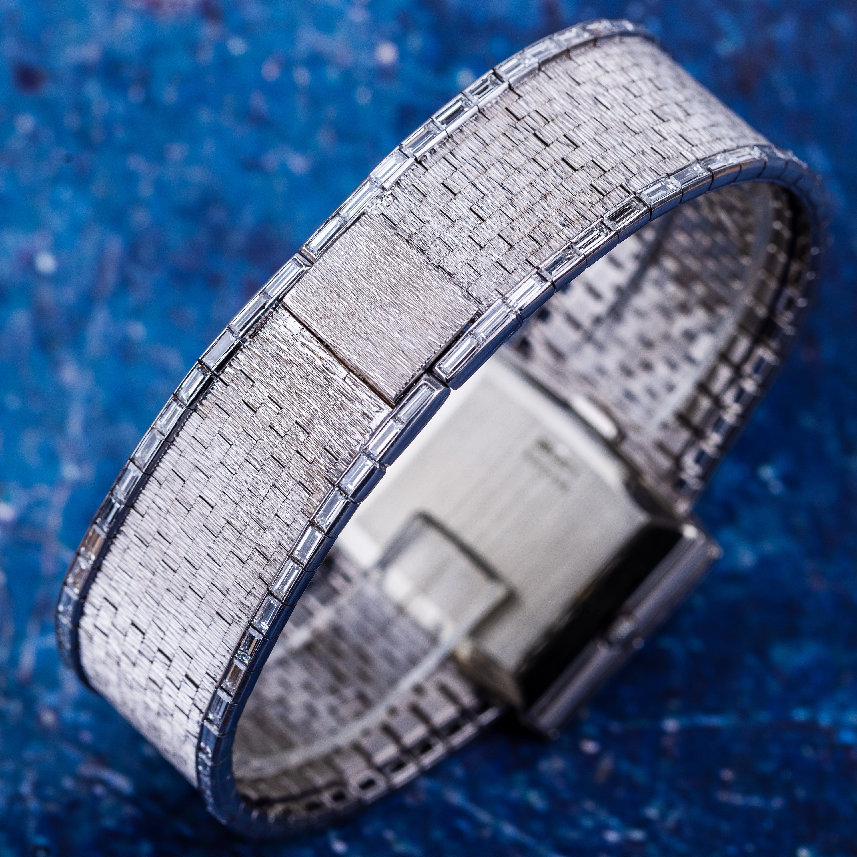 Rare 1970's Piaget | REF. 9665 H 6 | Lapis Lazuli Dial | Baguette Diamond Bezel & Bracelet Lining | 18k White Gold | 31.5mm