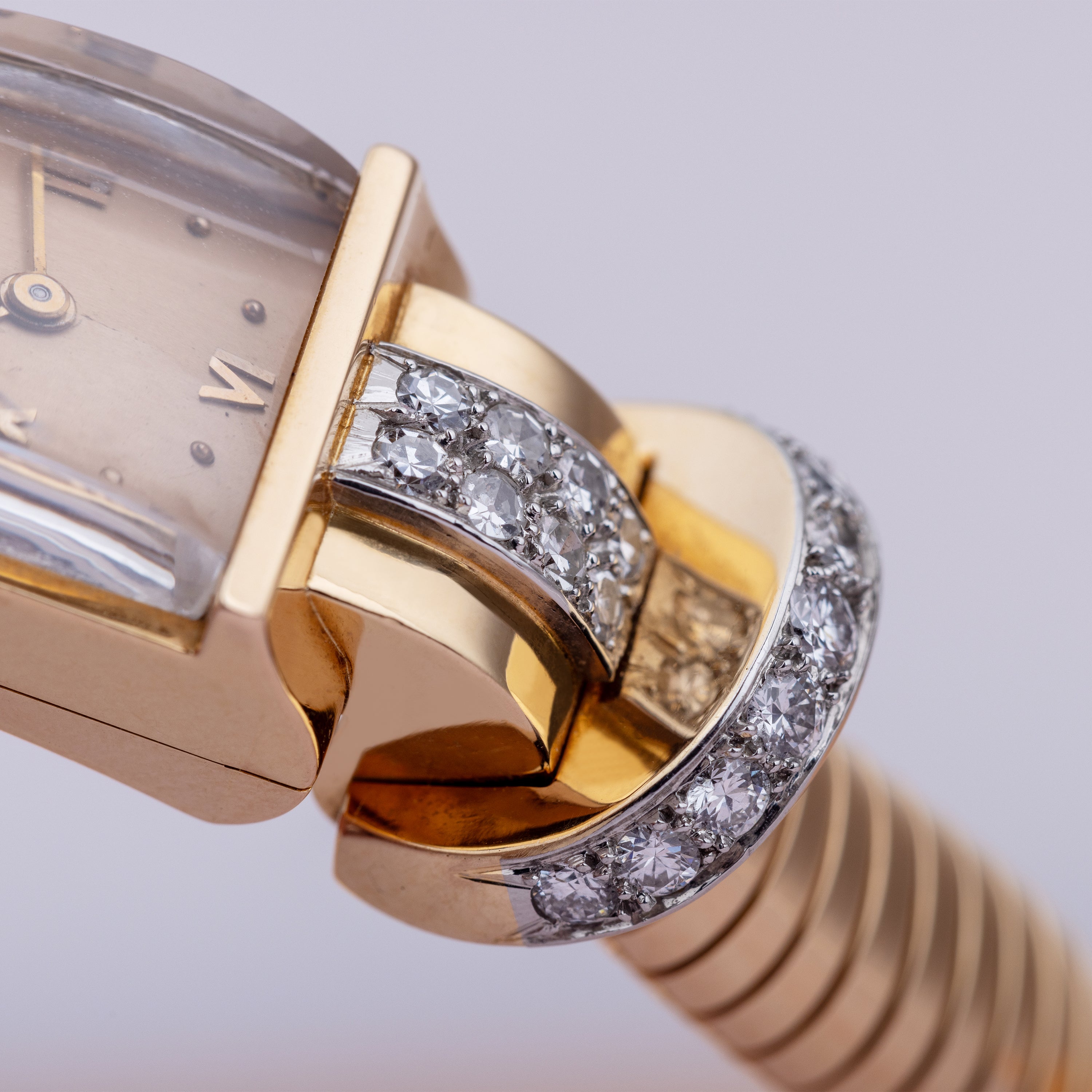 Vintage Longines Watch Circa 1950's | Diamond Shoulders | 18k Yellow Gold | 15mm Wide