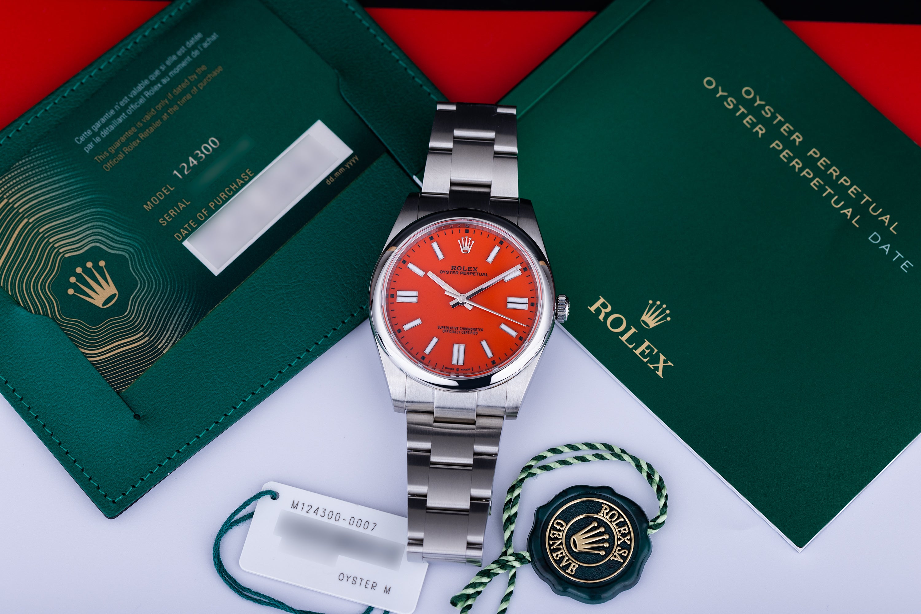 Rolex Oyster Perpetual 41mm | REF. 124300 | Red Dial | Box & Papers | 2021 | Stainless Steel