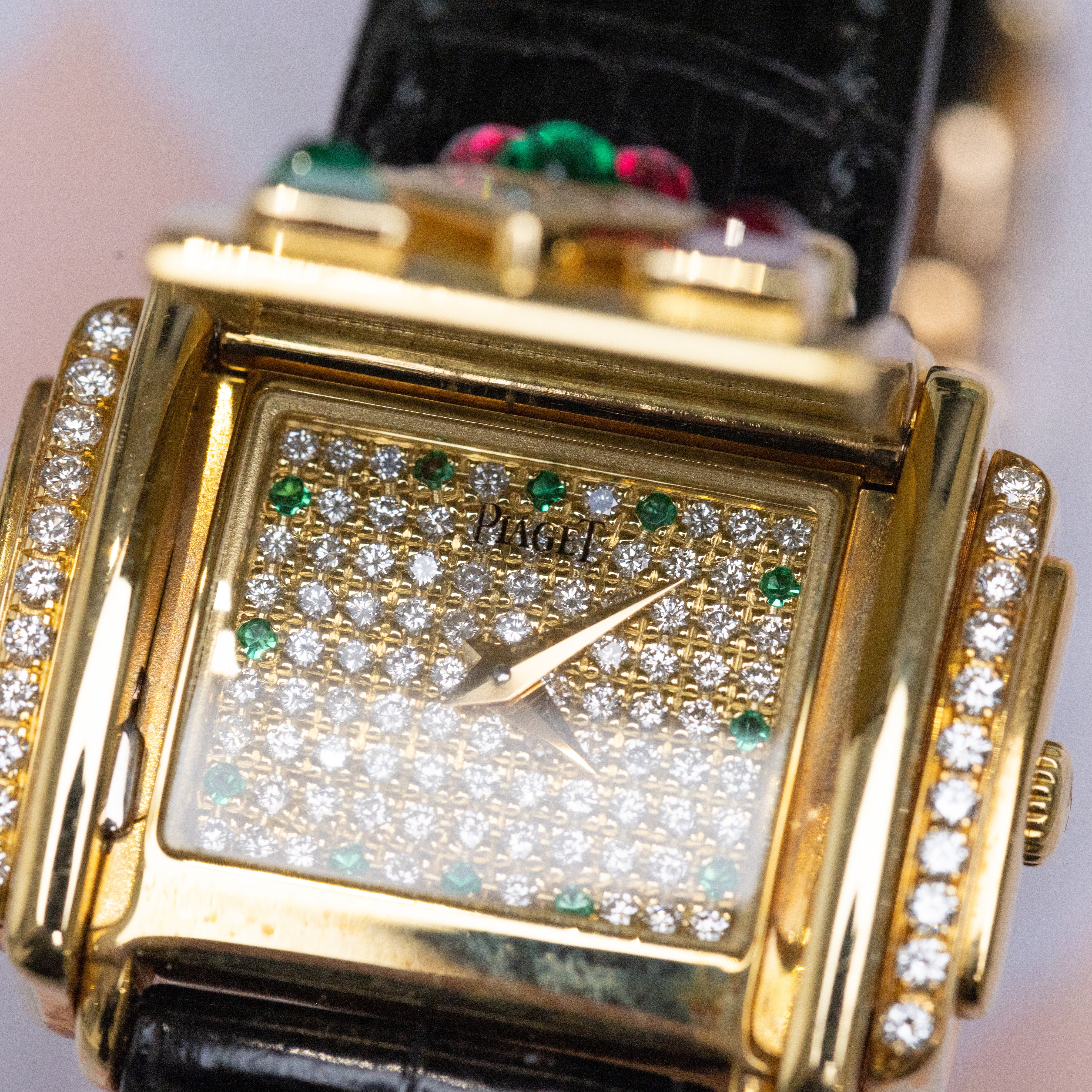 Rare Piaget Secret | REF. 16988 | Ruby, Emerald & 'Cut to Measure' Diamonds | 29mm | 18k Yellow Gold