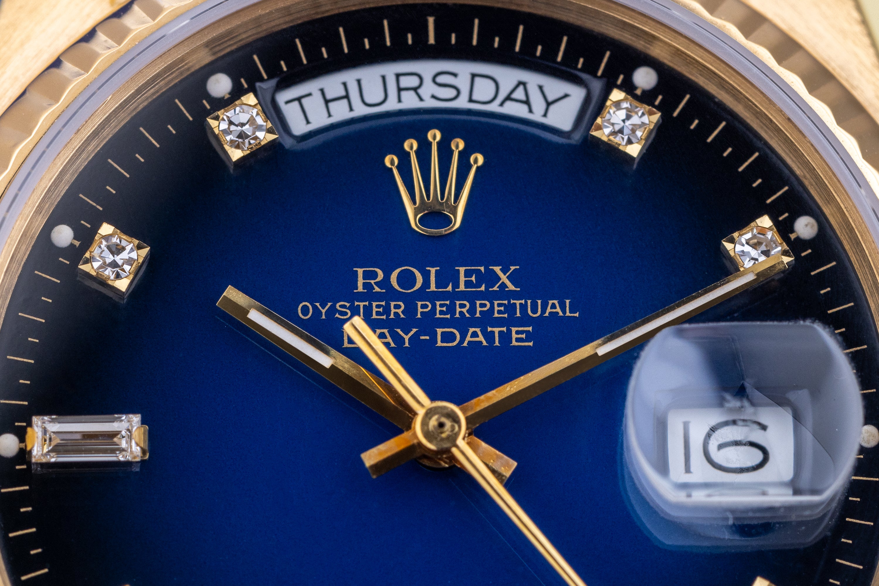 Rolex Day-Date | REF. 18238 | Blue Degrade Diamond Dial | Box & Papers | 18k Yellow Gold