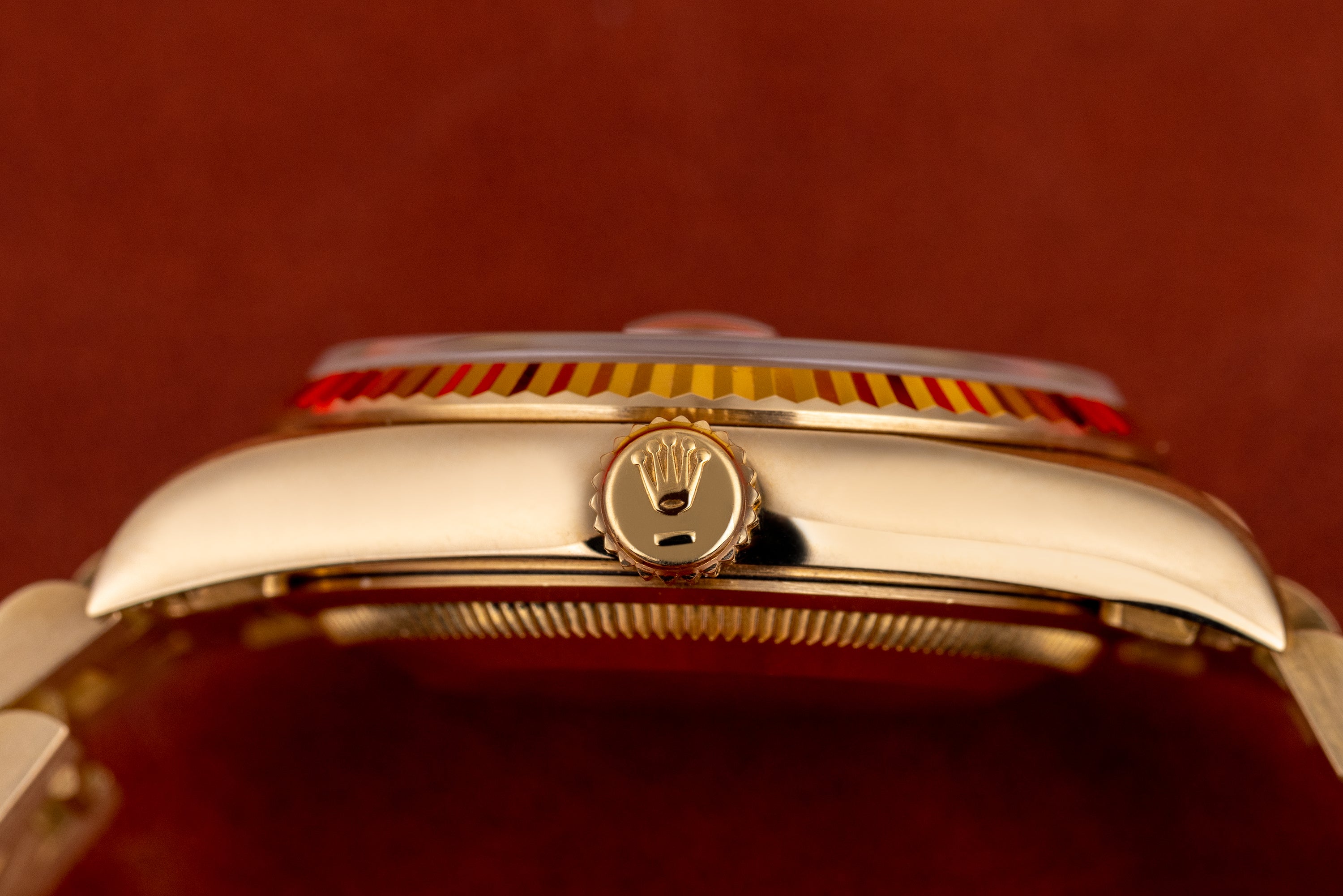 Rolex Day-Date | REF. 18238 | Champagne Diamond & Ruby String Dial | 18k Yellow Gold