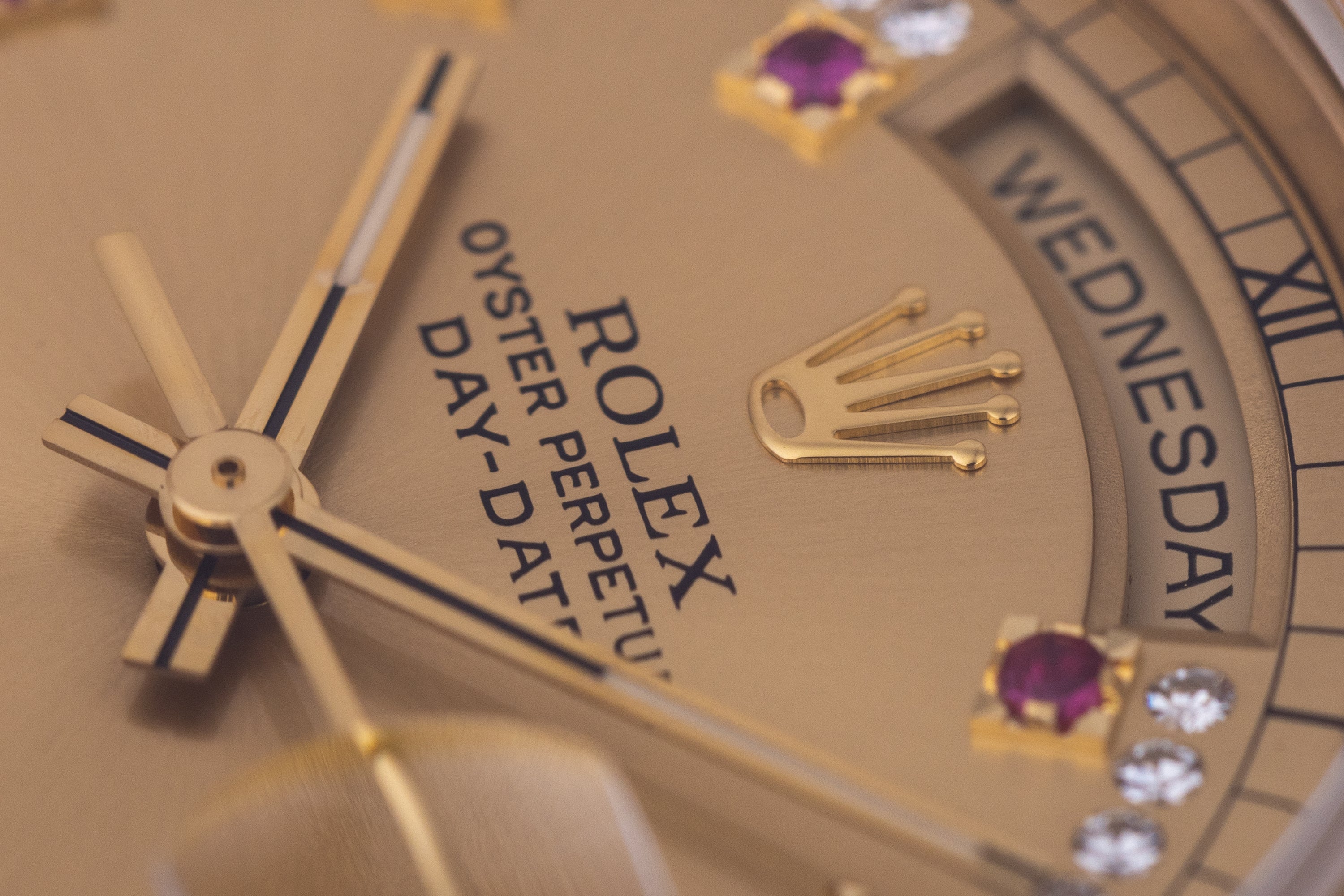 Rolex Day-Date | REF. 18238 | Champagne Diamond & Ruby String Dial | 18k Yellow Gold