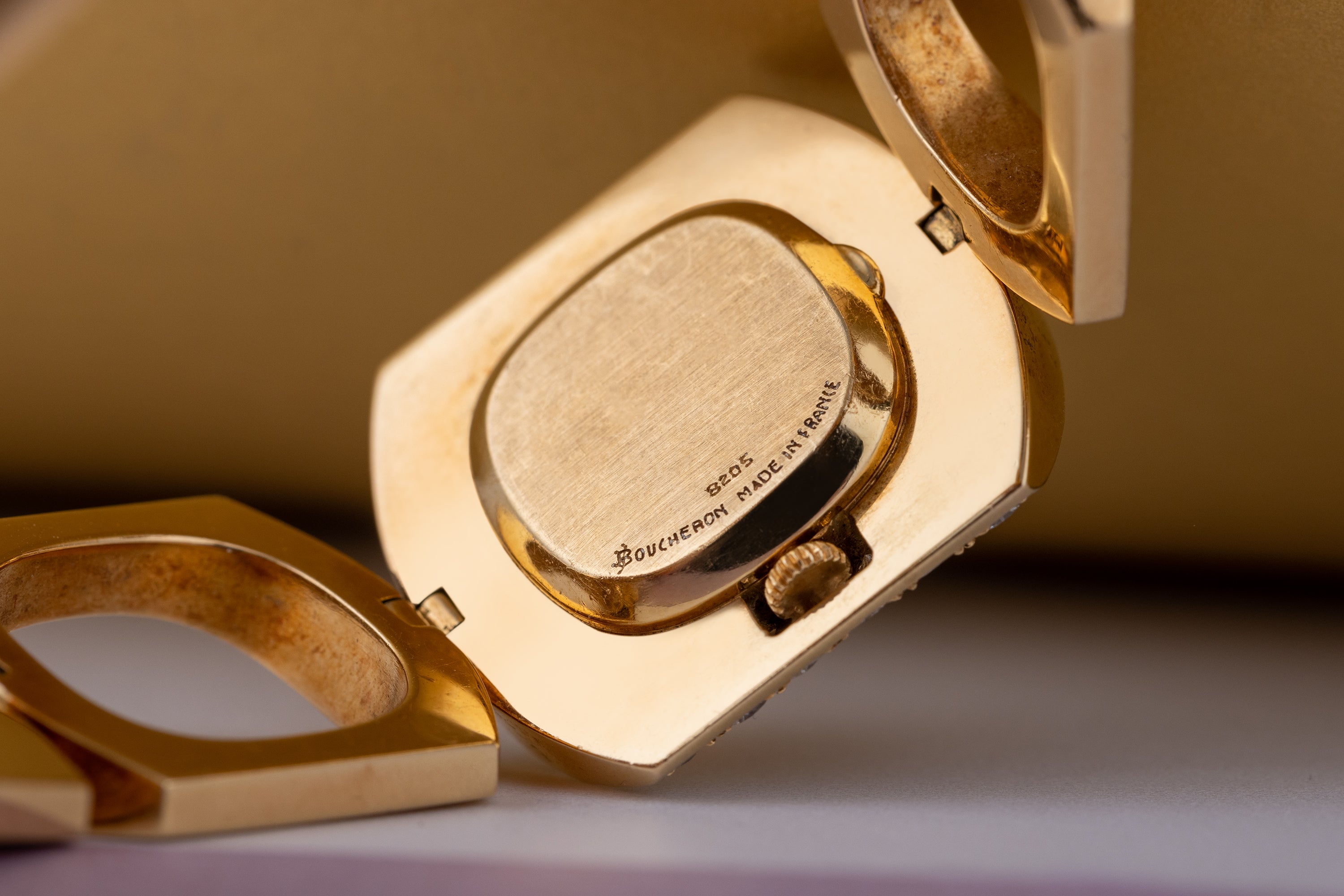 Boucheron Vintage Lady's Wristwatch | Circa 1970s | Champagne Dial | Double Row Diamond Bezel | 18k Yellow Gold