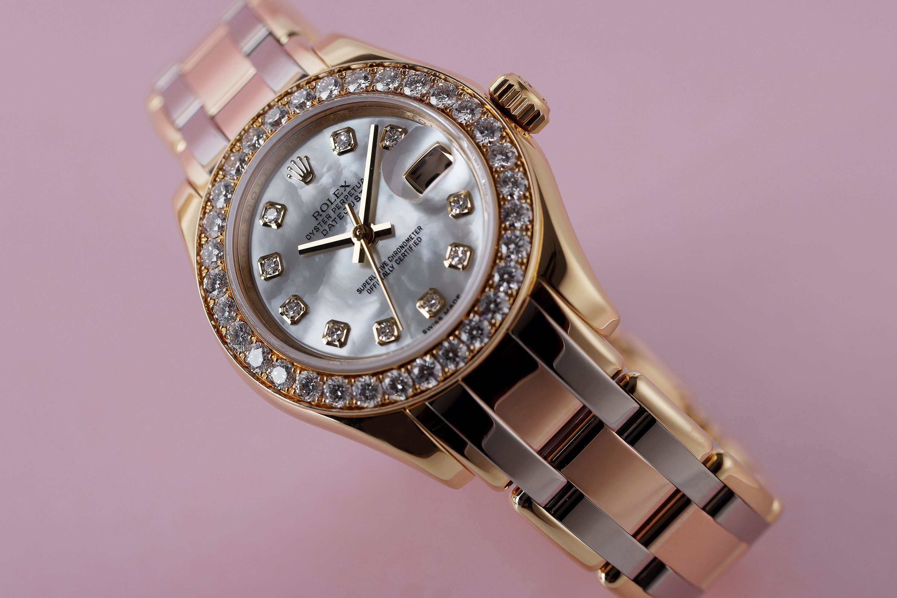 Rolex Pearlmaster 29mm | REF. 80298 | Tridor Three-Colour Gold | White Mother of Pearl Diamond Dial | Diamond Bezel | 2007
