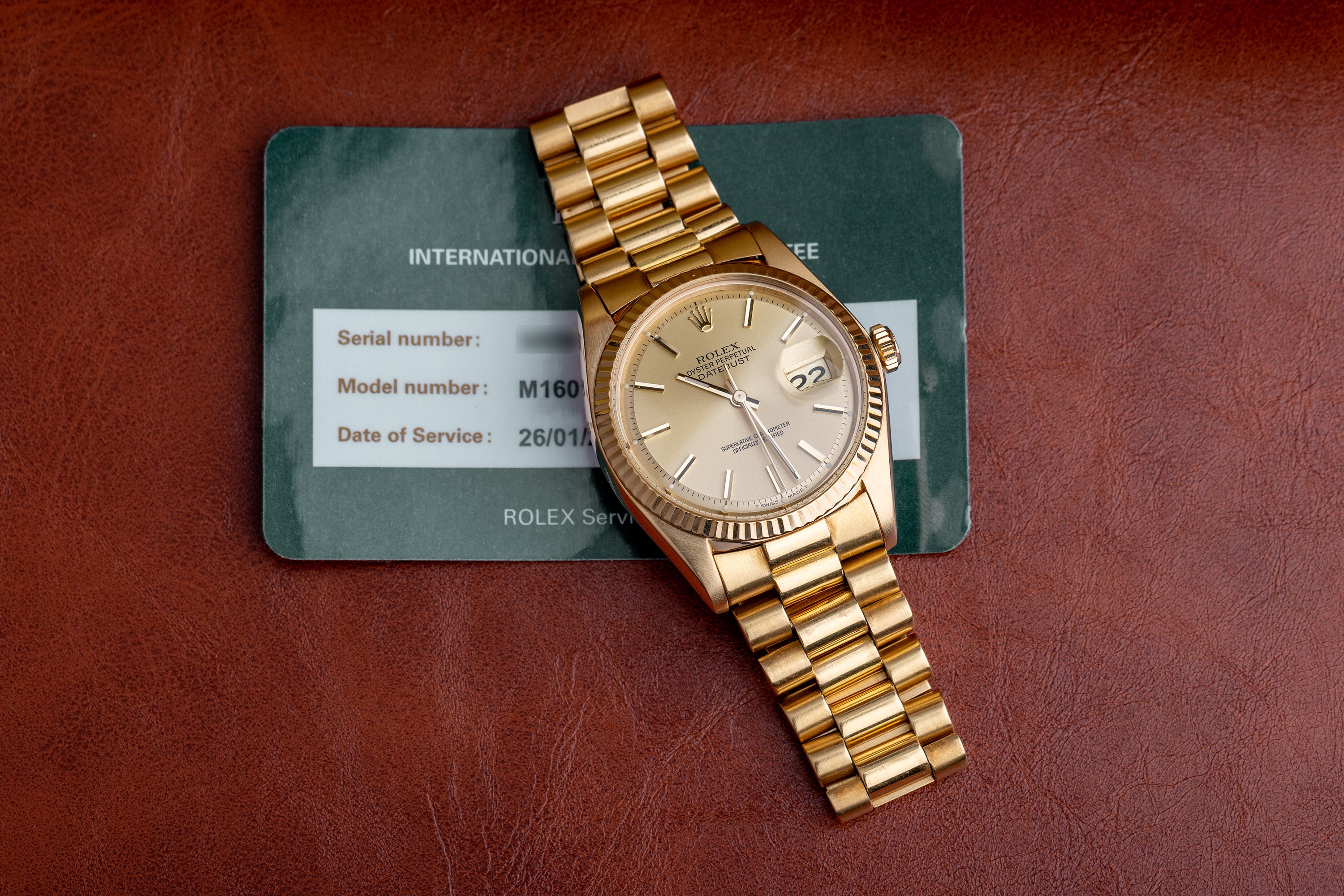 Rolex DateJust 36 | REF. 1601/8 | Gold Dial | 18k Yellow Gold | Rolex Service Papers