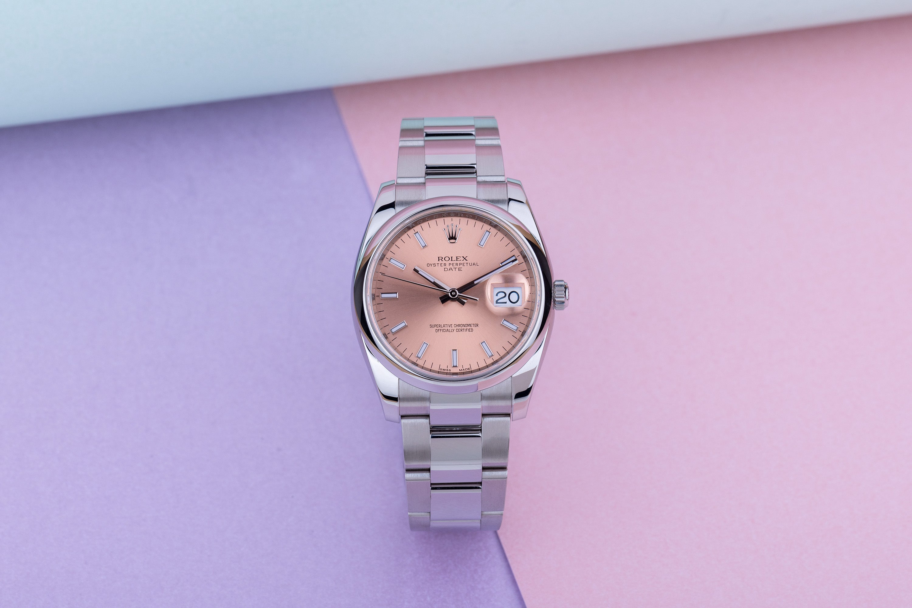 Rolex Date | REF. 115200 | Salmon Pink Dial | Box & Papers | 2019 | Stainless Steel