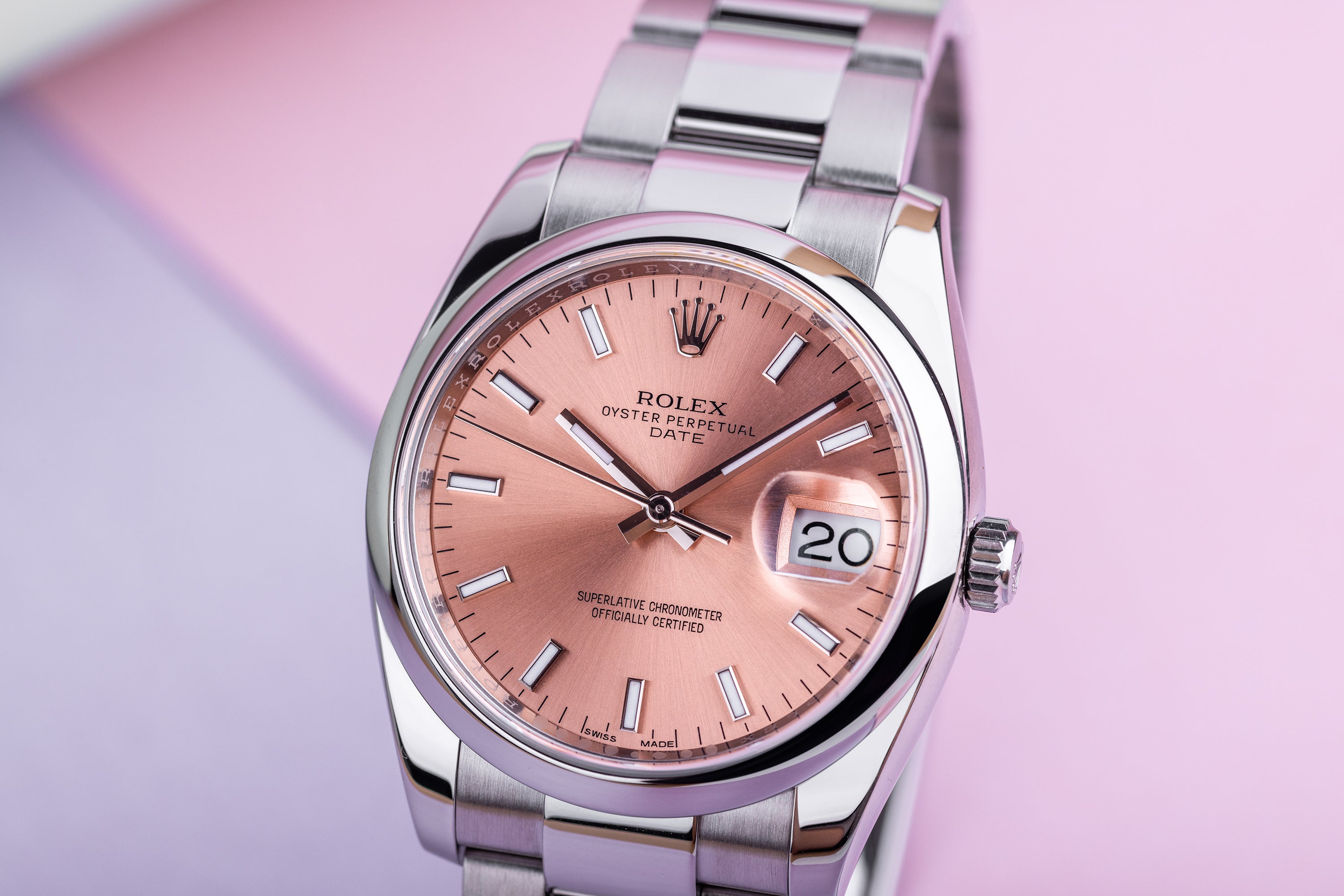 Rolex Date | REF. 115200 | Salmon Pink Dial | Box & Papers | 2019 | Stainless Steel