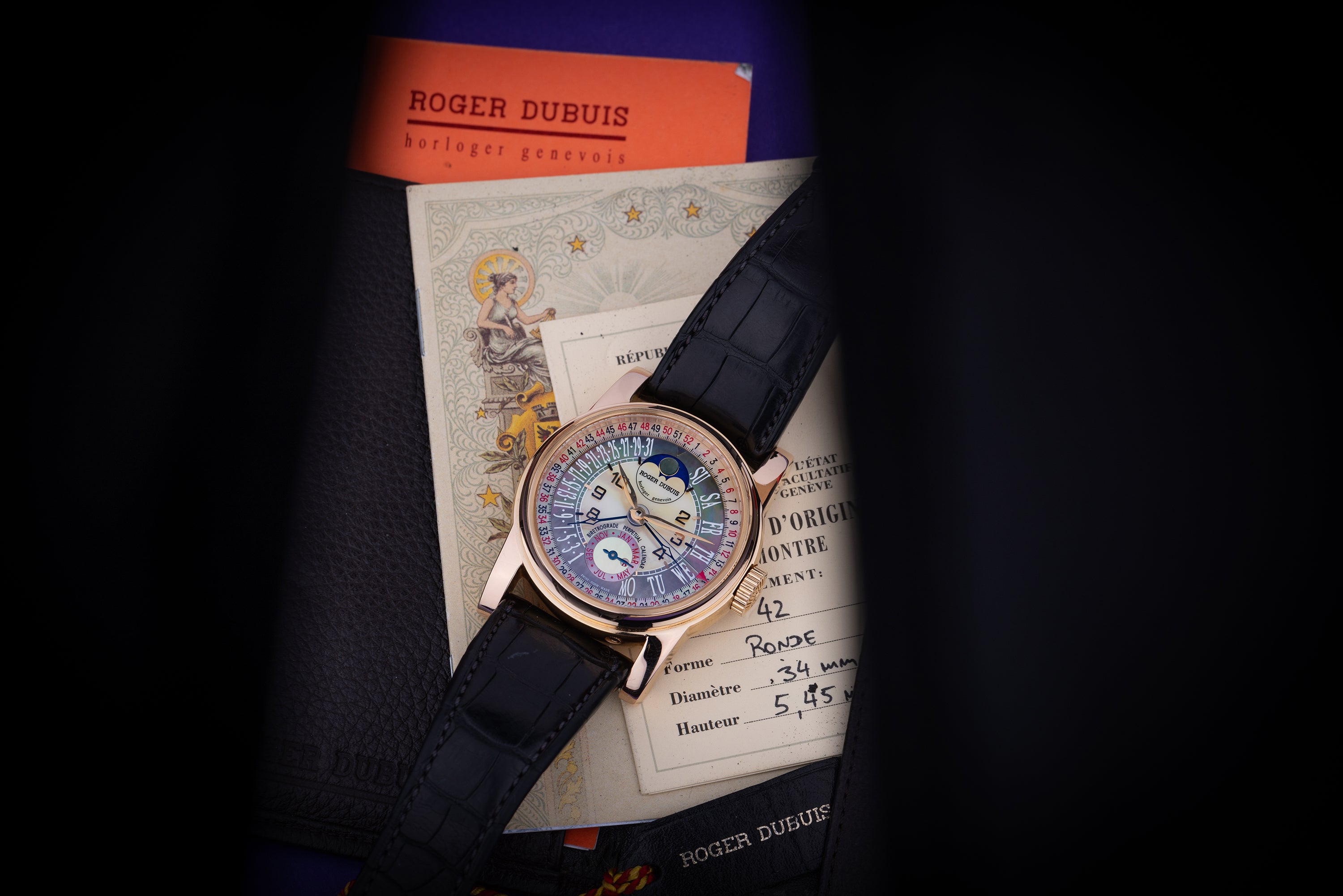 Roger Dubuis | REF. HO43 55710 5 | Hommage Biretrograde Perpetual Calendar | 18k Rose Gold | 43.5mm | Limited 28 Pieces | Box & Papers | 2004