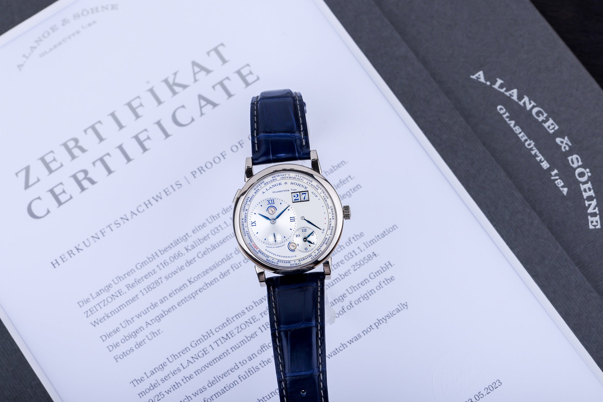 A. Lange & Söhne | Lange 1 Time Zone | 25th Anniversary Limited Edition (25 pieces) | REF. 116.066 | 18k White Gold | Silver Dial | 2019 | Archive Papers