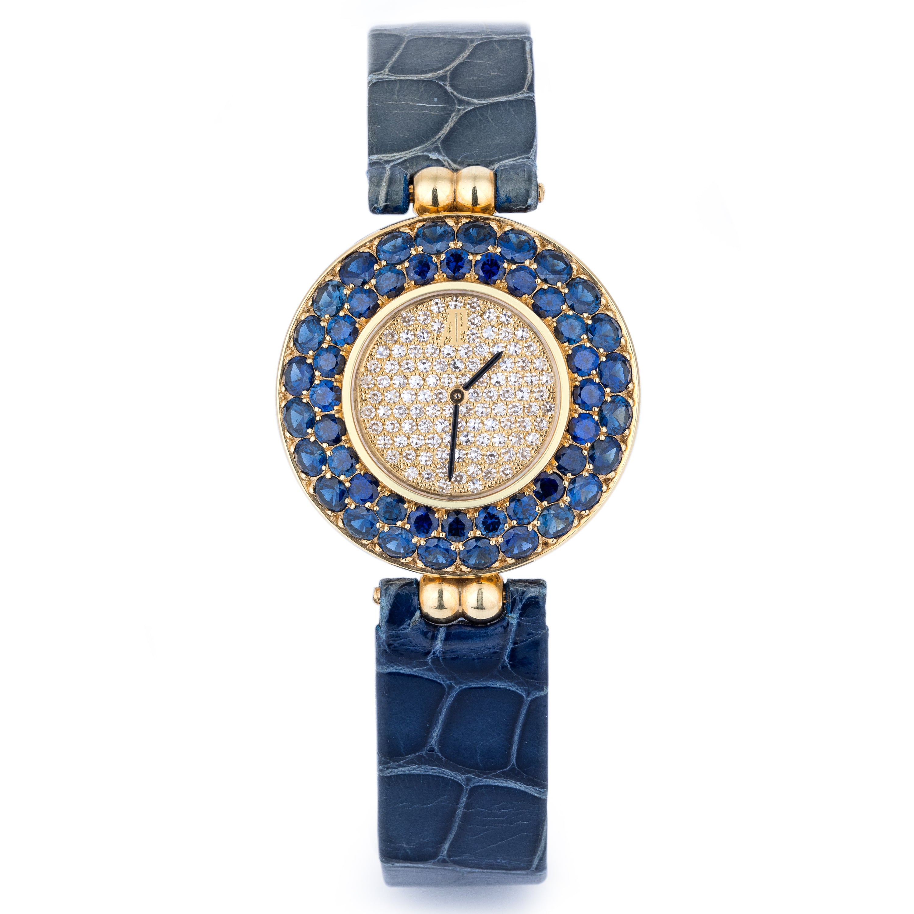 Audemars Piguet 1990s Ladies Watch | Pavé Diamond & Blue Sapphires | 18k Yellow Gold | 25.5mm