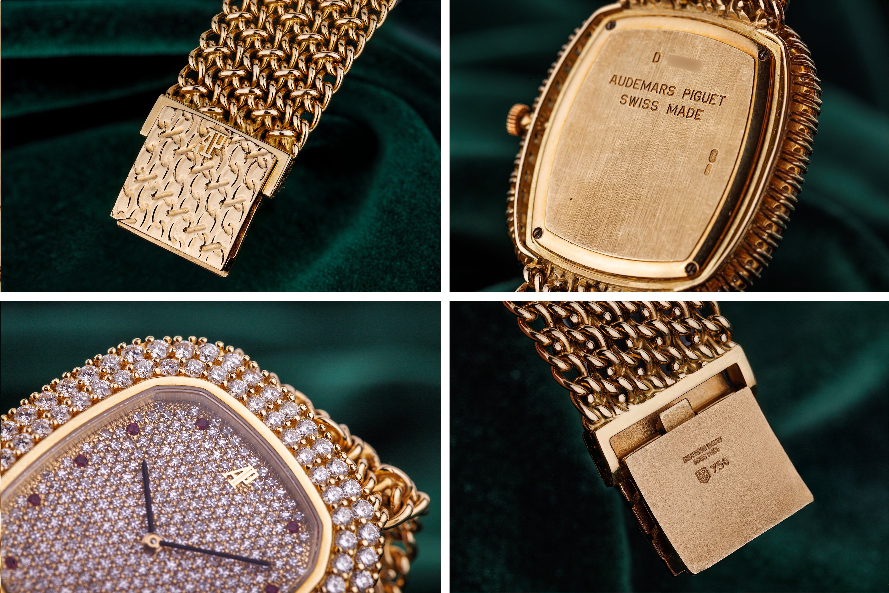 Audemars Piguet 1990's Wristwatch | Pavé Diamond & Ruby Dial | 18k Yellow Gold | Manual Wind | 33.5mm