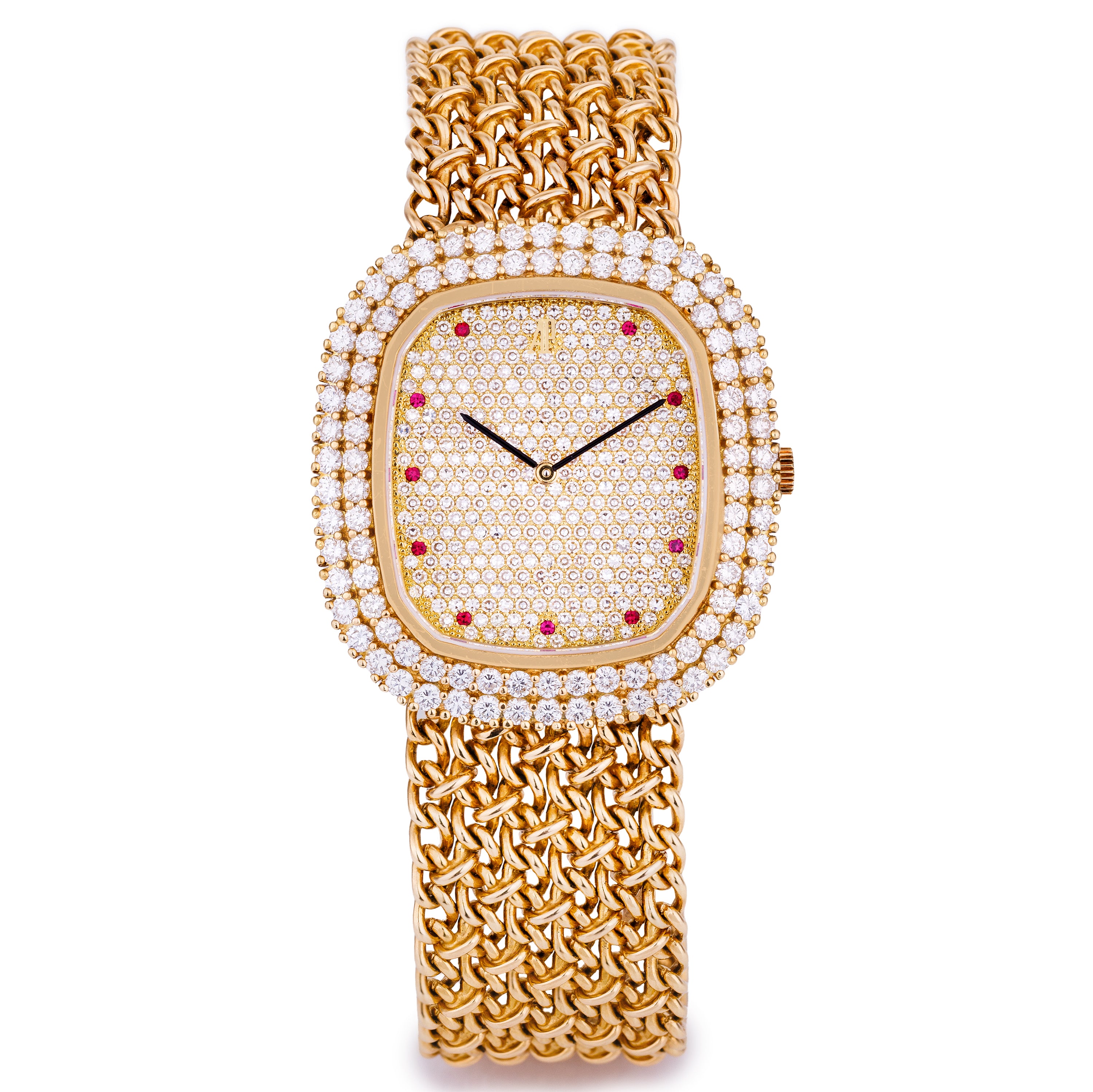 Audemars Piguet 1990's Wristwatch | Pavé Diamond & Ruby Dial | 18k Yellow Gold | Manual Wind | 33.5mm