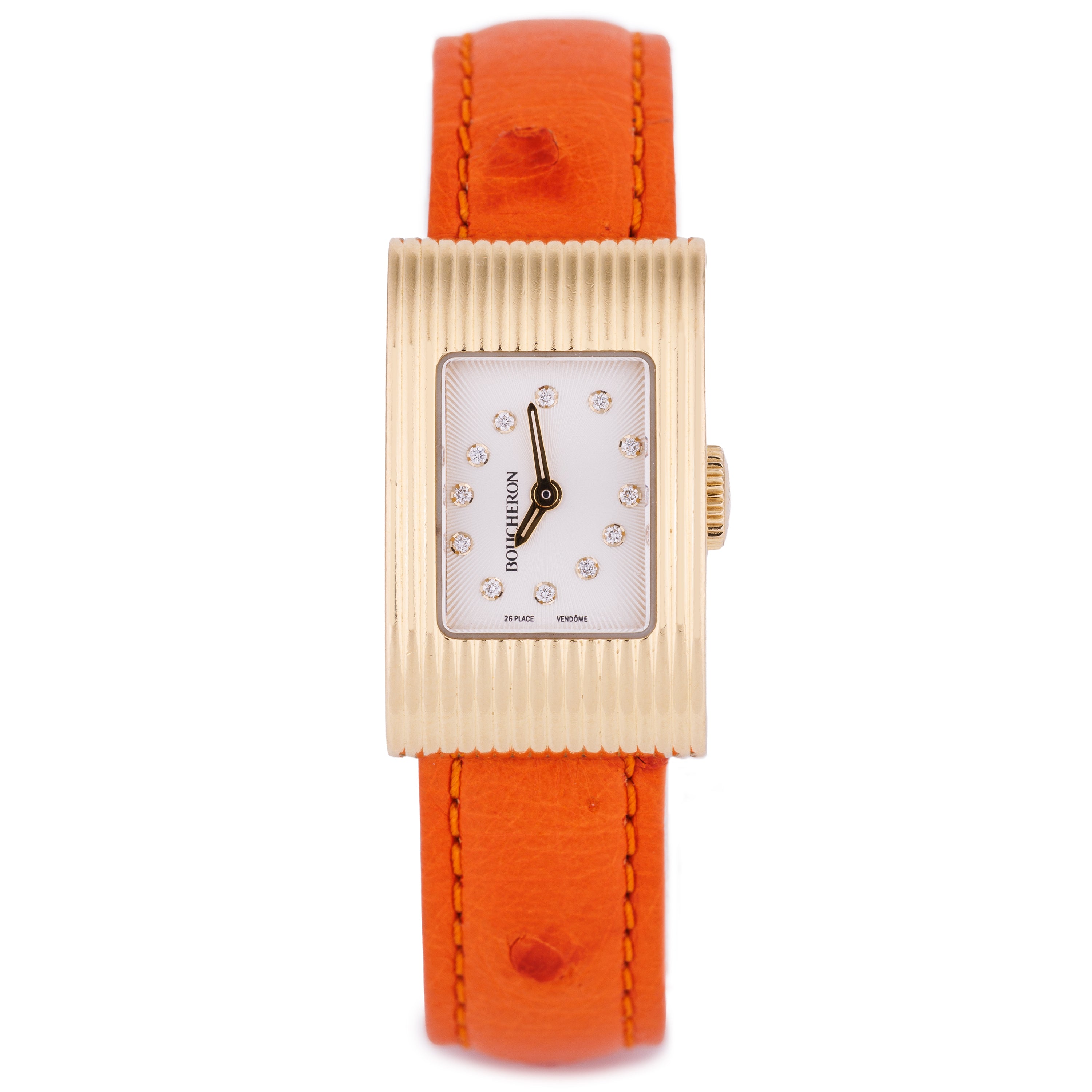 Boucheron 1990's Ladies Wristwatch | White Diamond Dial | 18k Yellow Gold | 18mm | Interchangeable Bracelet | 2000's
