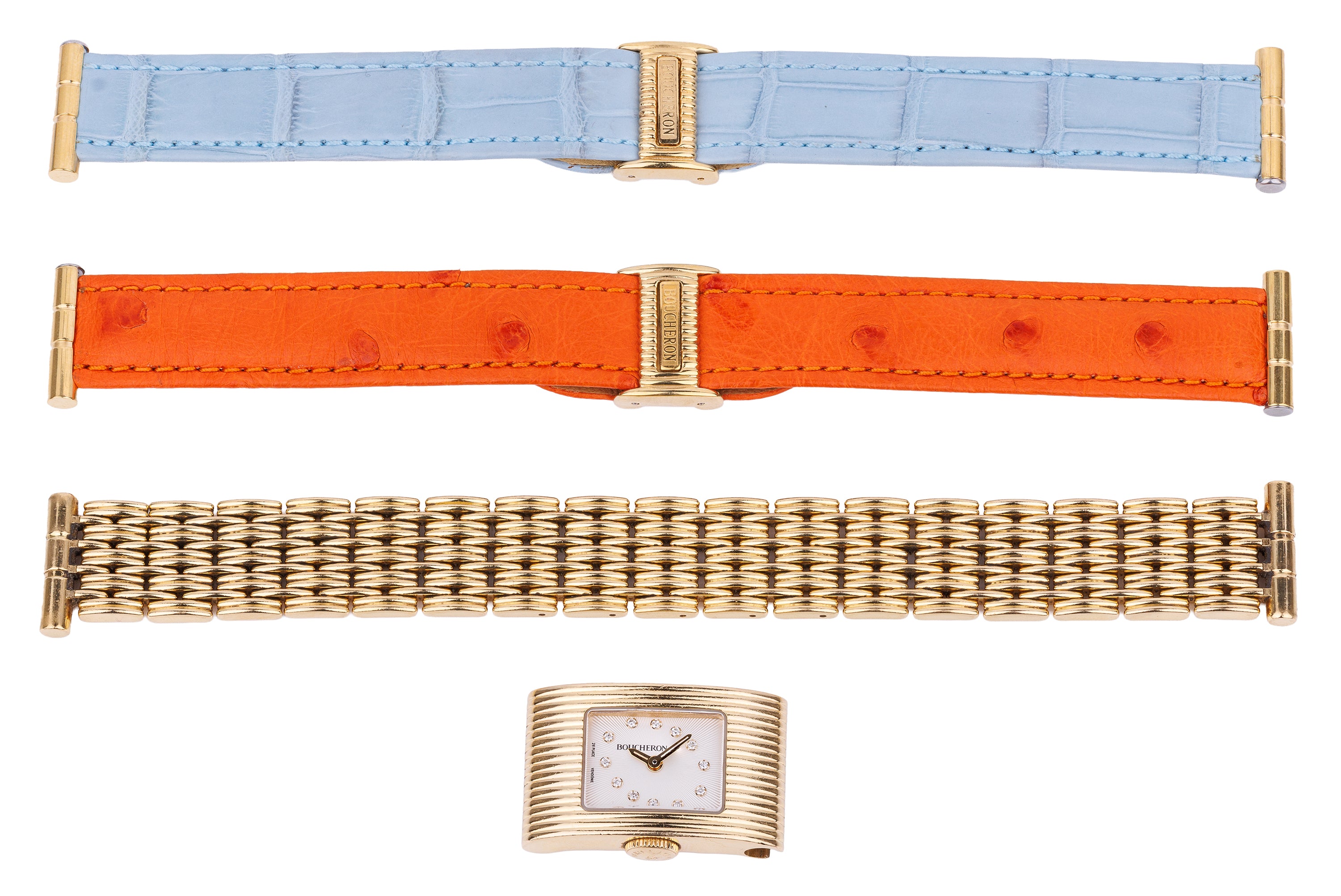Boucheron 1990's Ladies Wristwatch | White Diamond Dial | 18k Yellow Gold | 18mm | Interchangeable Bracelet | 2000's