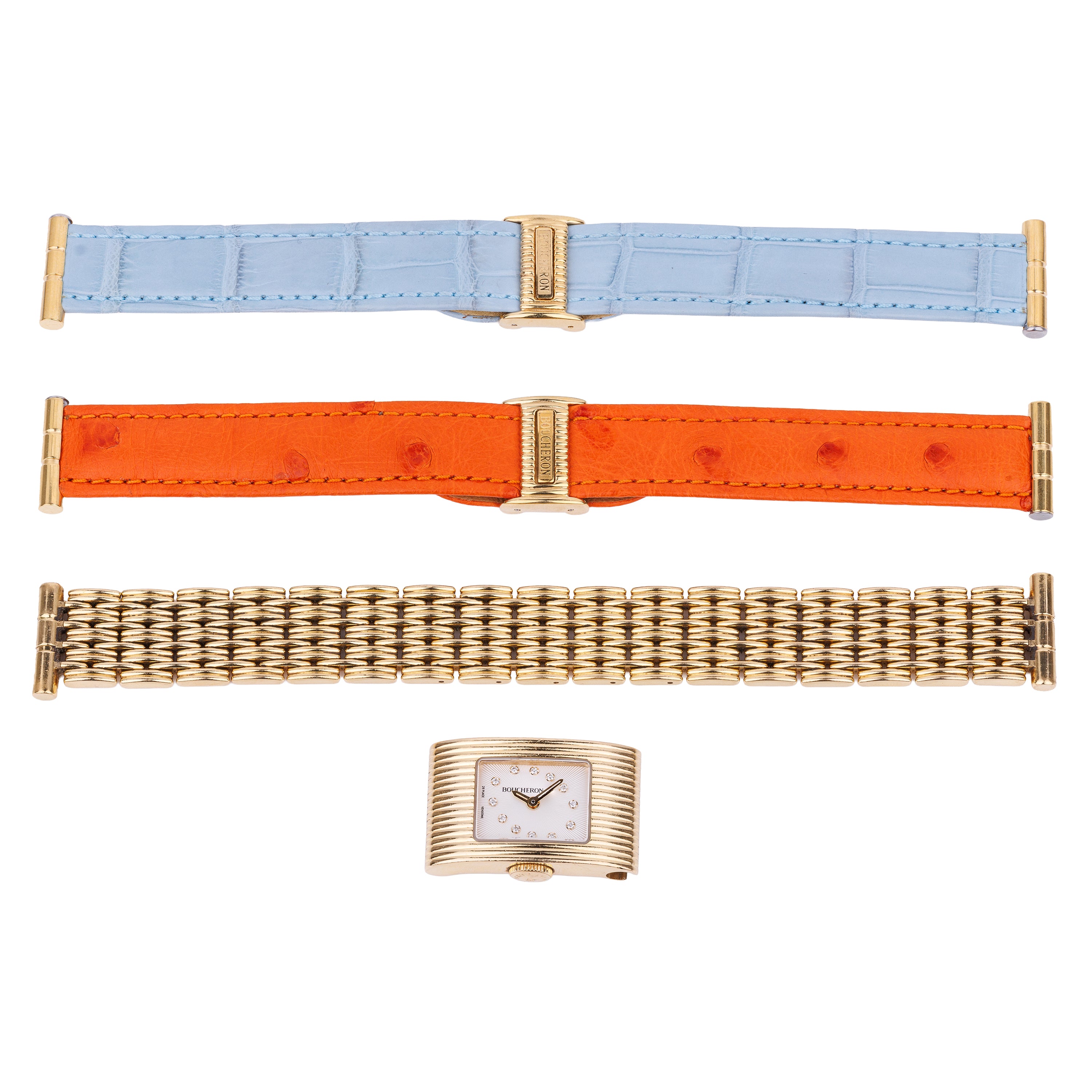 Boucheron 1990's Ladies Wristwatch | White Diamond Dial | 18k Yellow Gold | 18mm | Interchangeable Bracelet | 2000's