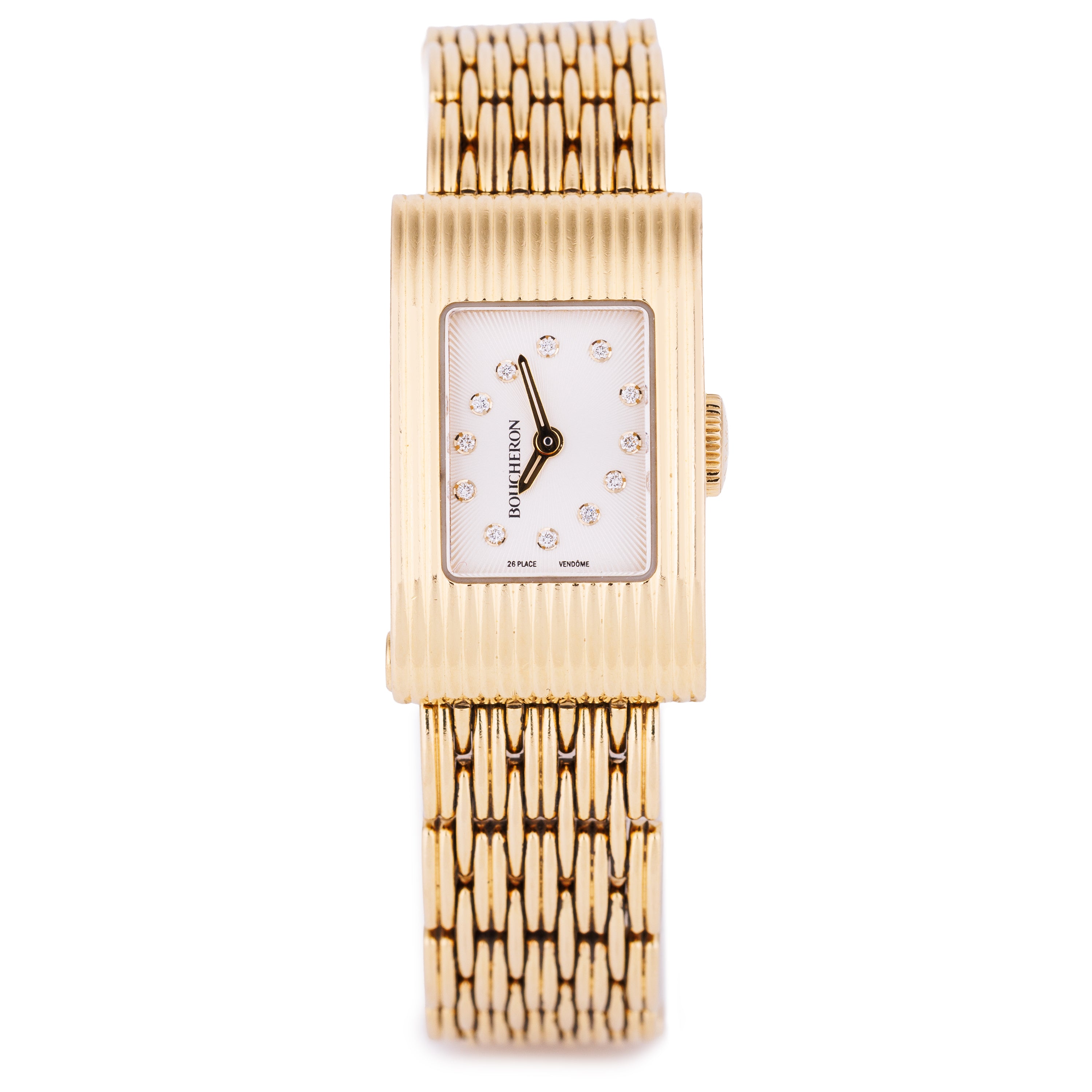 Boucheron 1990's Ladies Wristwatch | White Diamond Dial | 18k Yellow Gold | 18mm | Interchangeable Bracelet | 2000's