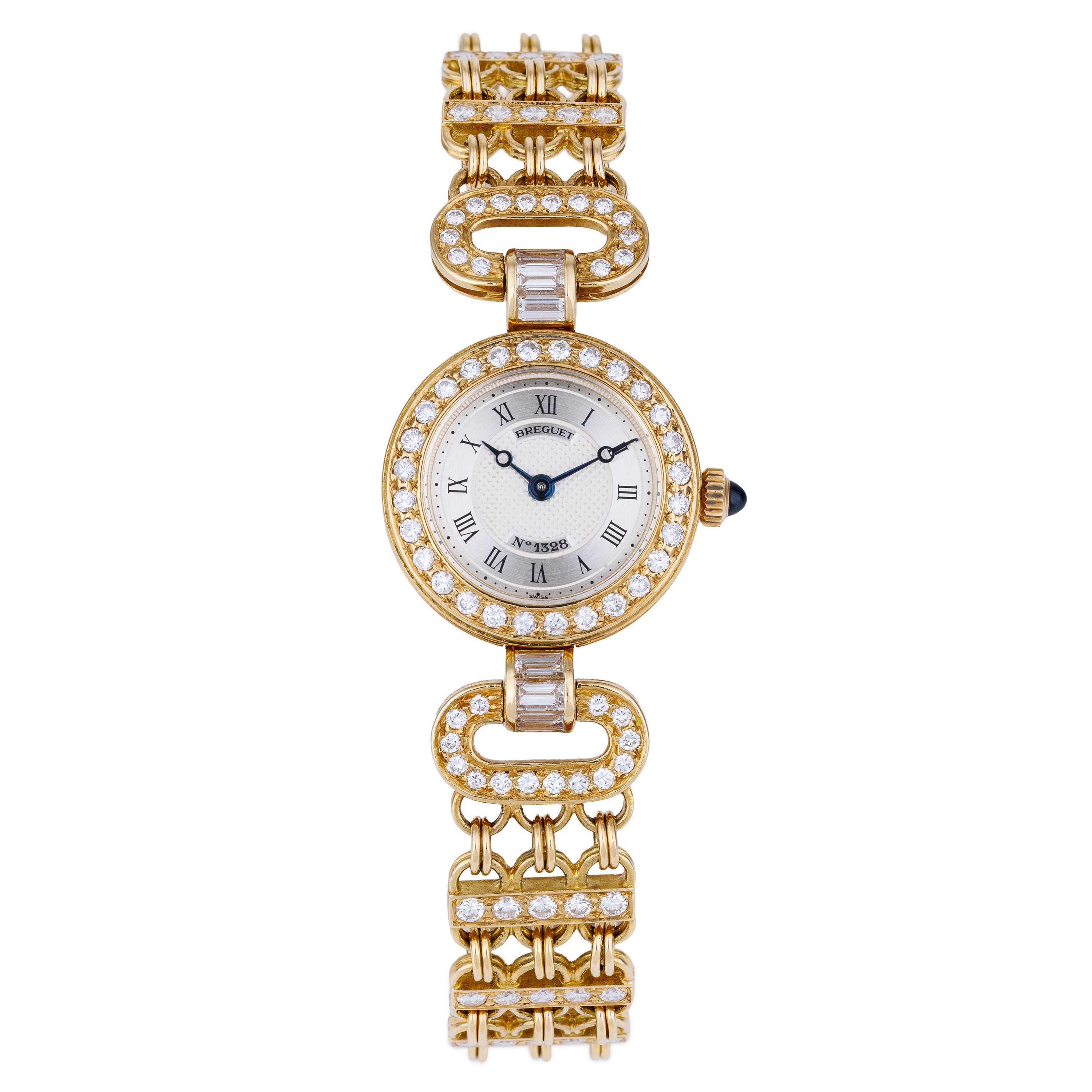 Breguet Ladies Wristwatch Circa 1990's | Silver Dial | Baguette Diamonds | 18k Yellow Gold | Diamond Bezel, Shoulders & Bracelet