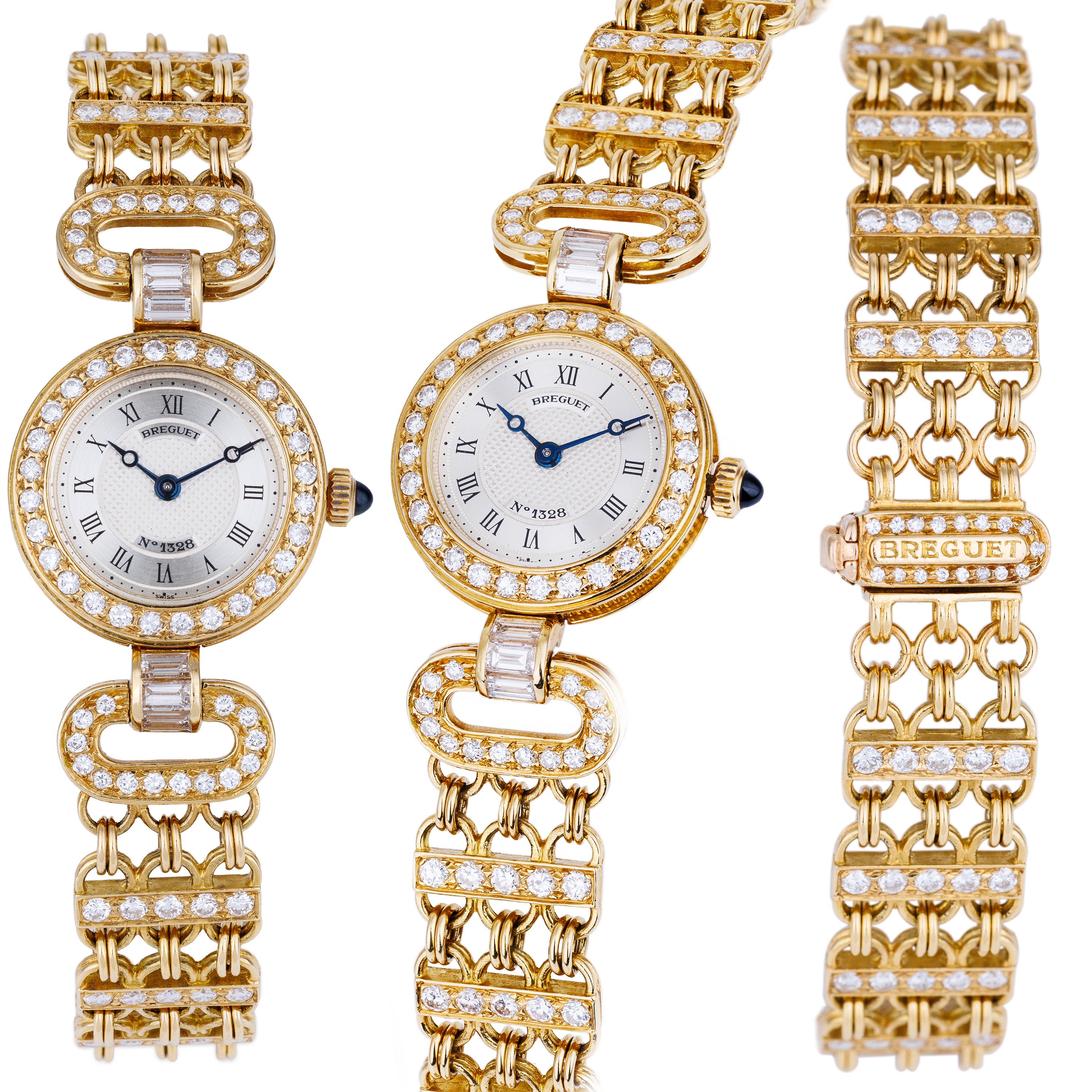 Breguet Ladies Wristwatch Circa 1990's | Silver Dial | Baguette Diamonds | 18k Yellow Gold | Diamond Bezel, Shoulders & Bracelet