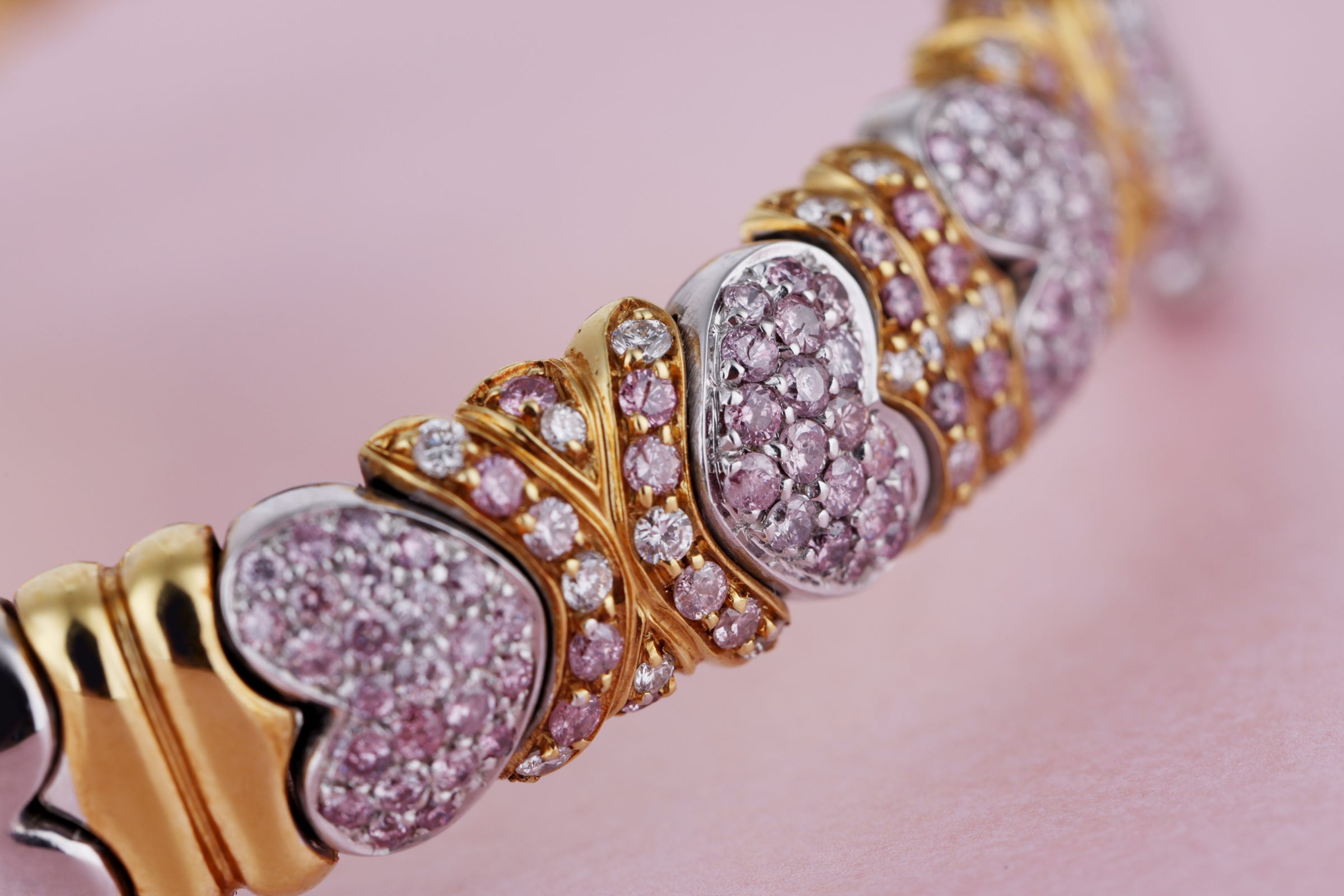 Rare Chopard - Dual Dial - Ladies Bangle Watch | Pink Diamonds & Diamonds | Mother of Pearl Dials | Two Tone: 18k White & Yellow Gold | 1990's