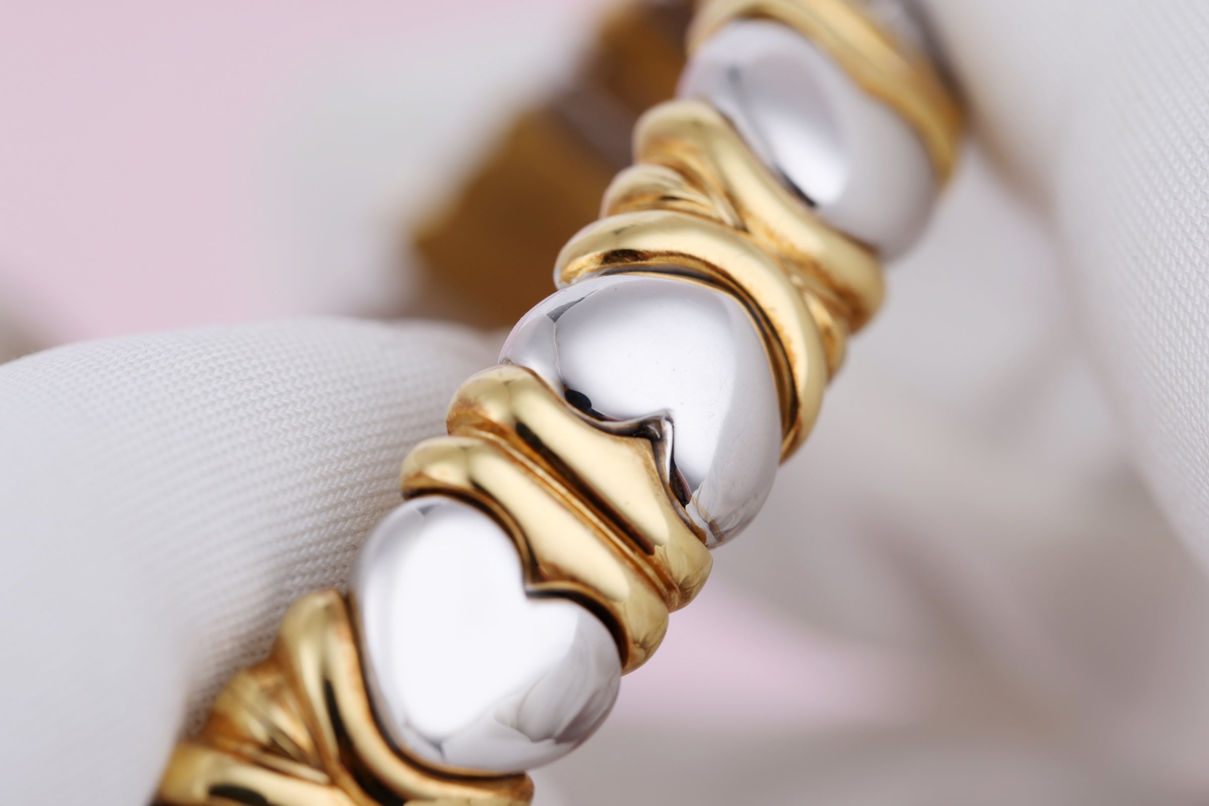 Rare Chopard - Dual Dial - Ladies Bangle Watch | Pink Diamonds & Diamonds | Mother of Pearl Dials | Two Tone: 18k White & Yellow Gold | 1990's