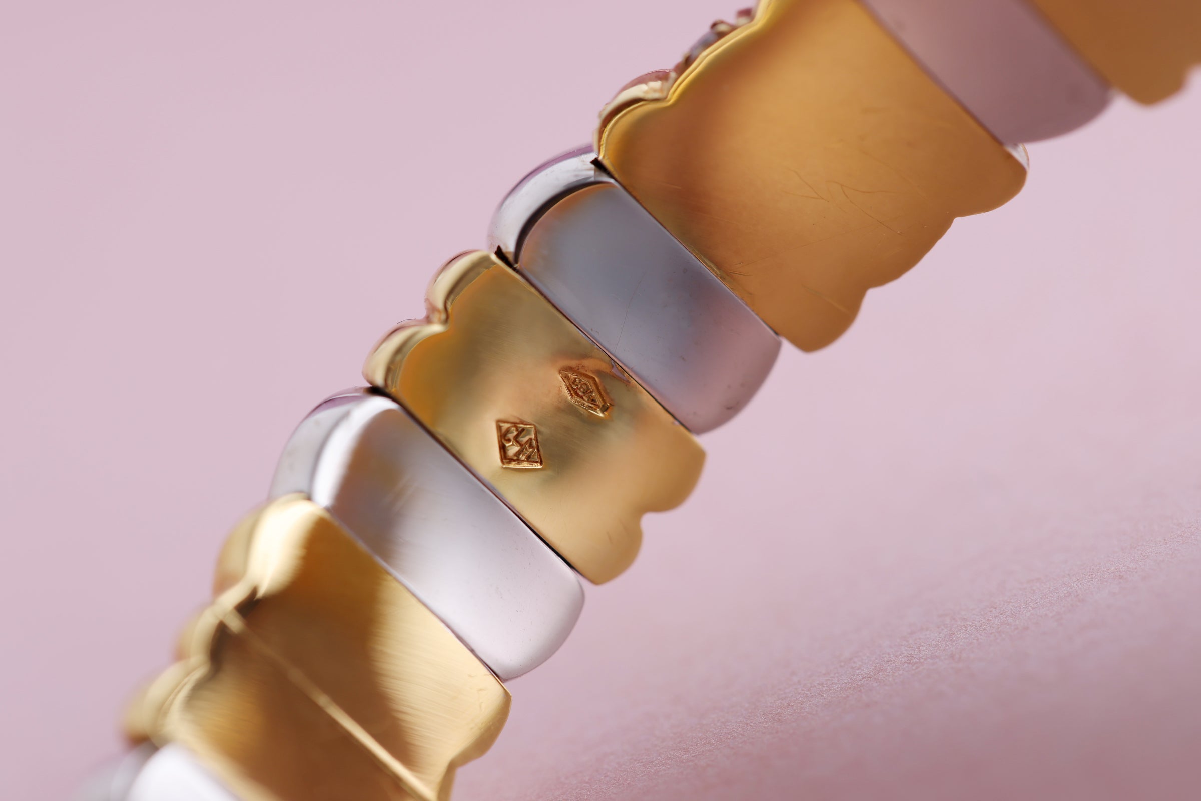 Rare Chopard - Dual Dial - Ladies Bangle Watch | Pink Diamonds & Diamonds | Mother of Pearl Dials | Two Tone: 18k White & Yellow Gold | 1990's