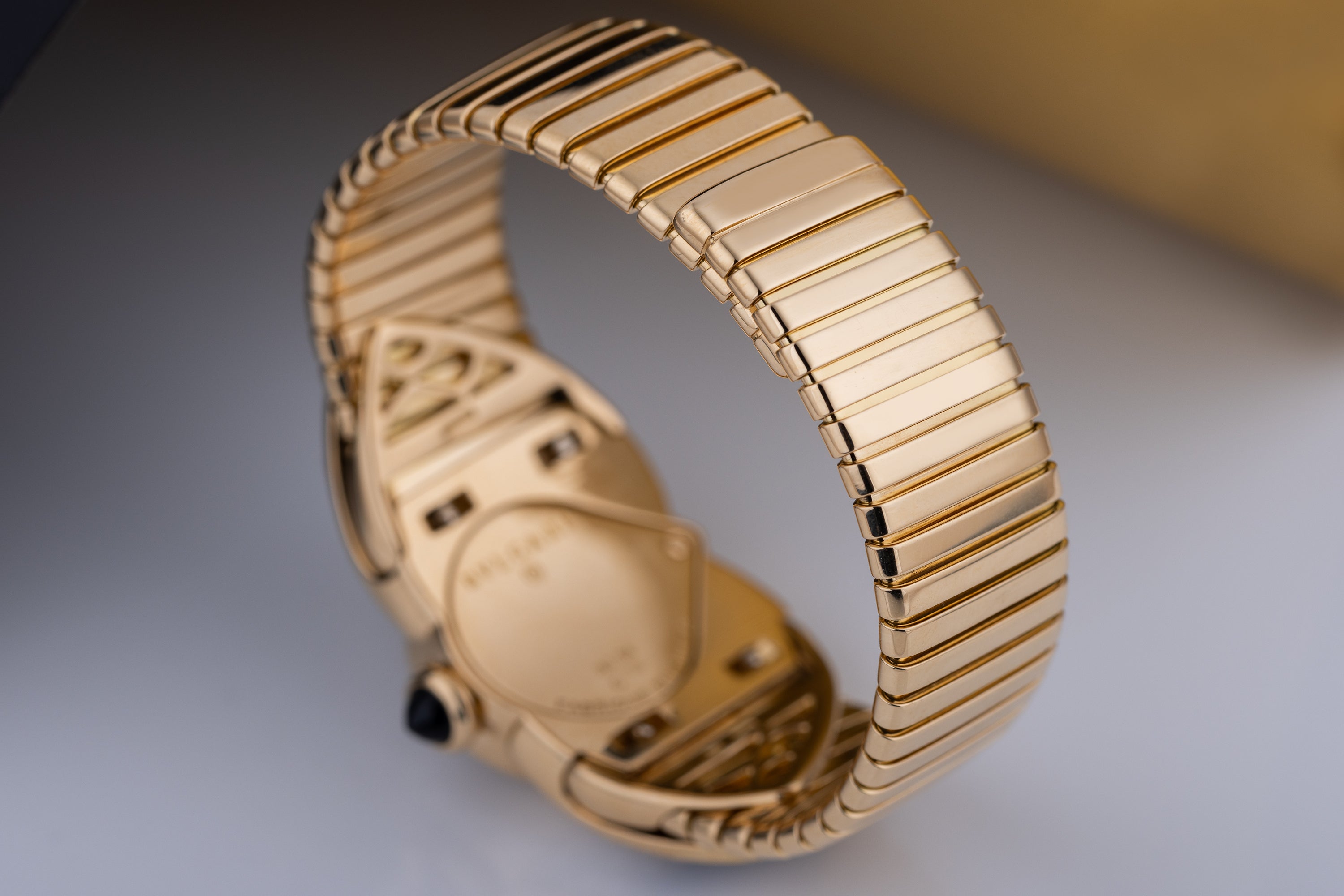 Unworn Vintage Bvlgari Farfalla Watch Bangle | REF. BJ 04 | Pave Diamond Dial | Onyx & Diamond Shoulders | 18k Yellow Gold | Circa 1990's