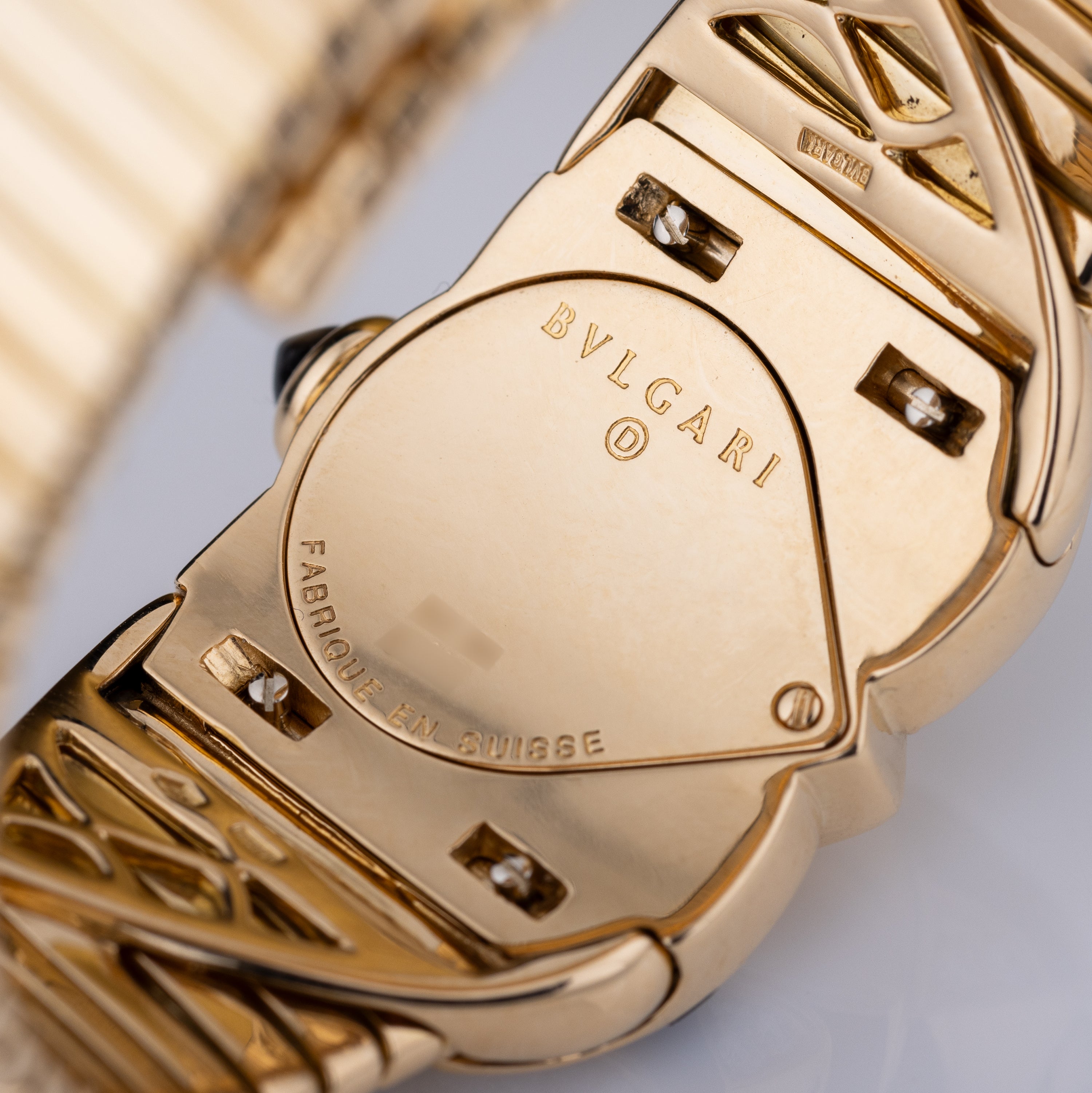 Unworn Vintage Bvlgari Farfalla Watch Bangle | REF. BJ 04 | Pave Diamond Dial | Onyx & Diamond Shoulders | 18k Yellow Gold | Circa 1990's
