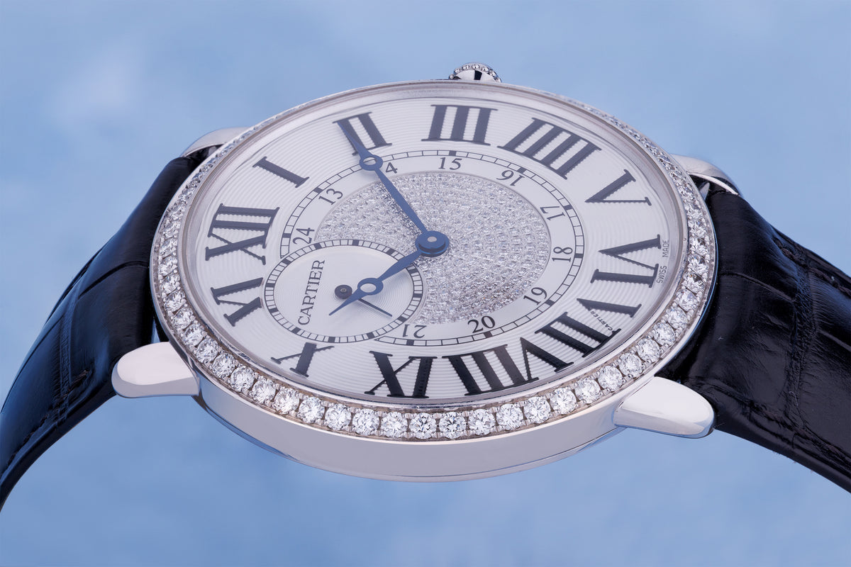 Cartier Ronde Louis Cartier | REF. WR007004 / 3269 | Pavé Diamonds | Exhibition Back | 18k White Gold | Manual Wind | 42mm | Box & Papers