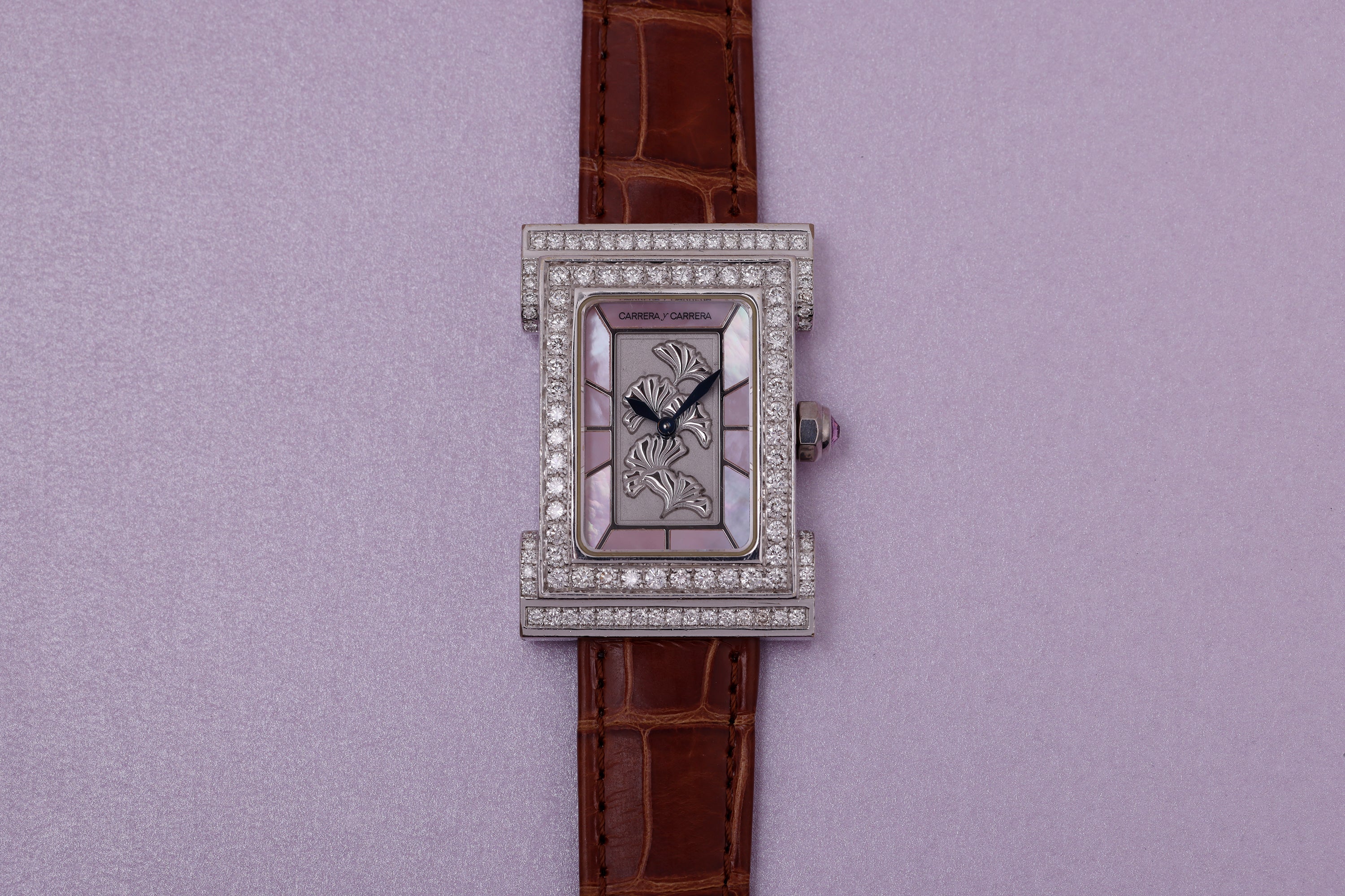 Carrera y Carrera Natura Watch | Mother of Pearl Dial | Diamond Case | 18k White Gold | 22.5 x 37 mm | Circa 2010s
