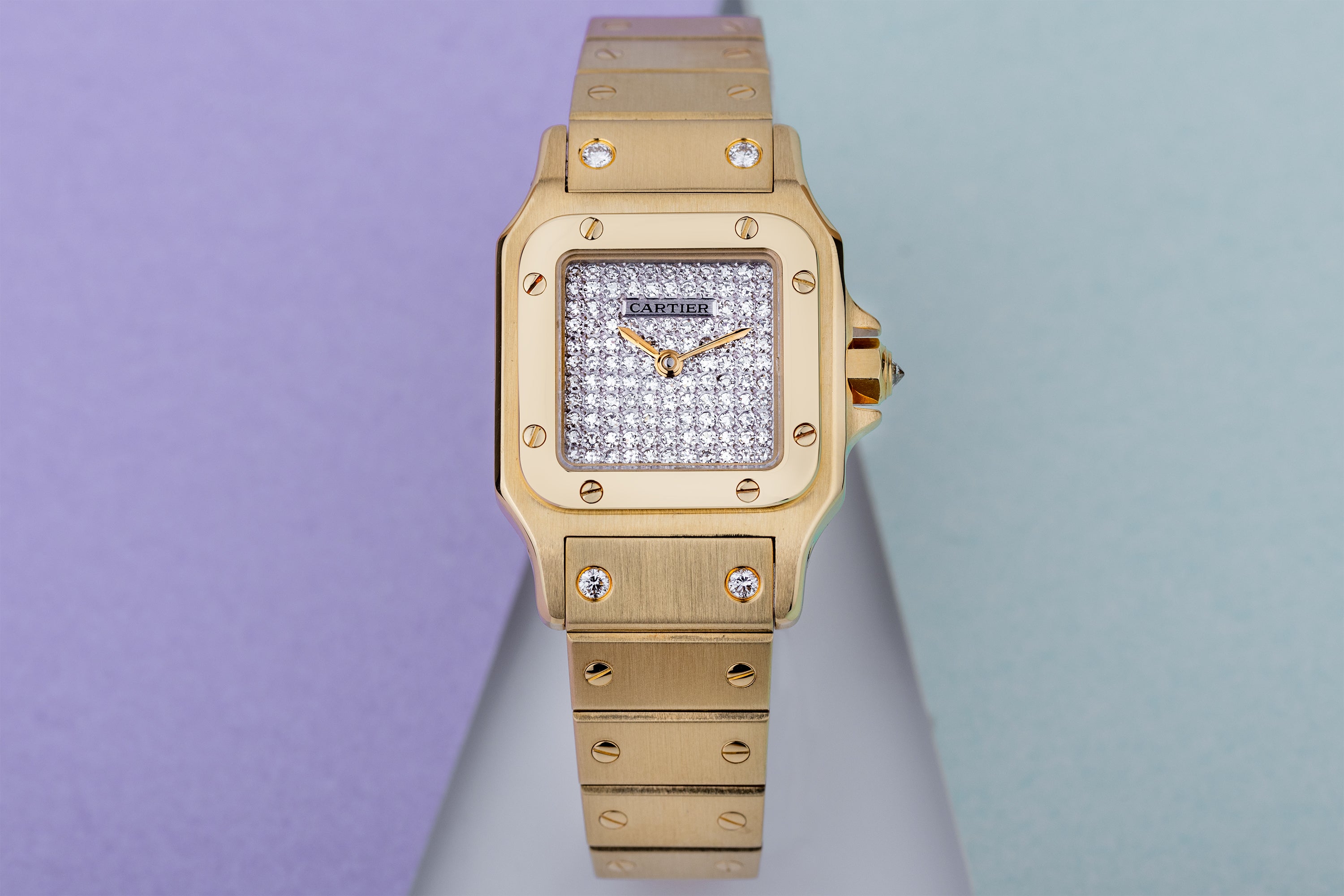 Cartier Santos Galbée | REF. 808010 | Pave Diamond Dial & Bracelet | Automatic | 18k Yellow Gold | 23.5mm