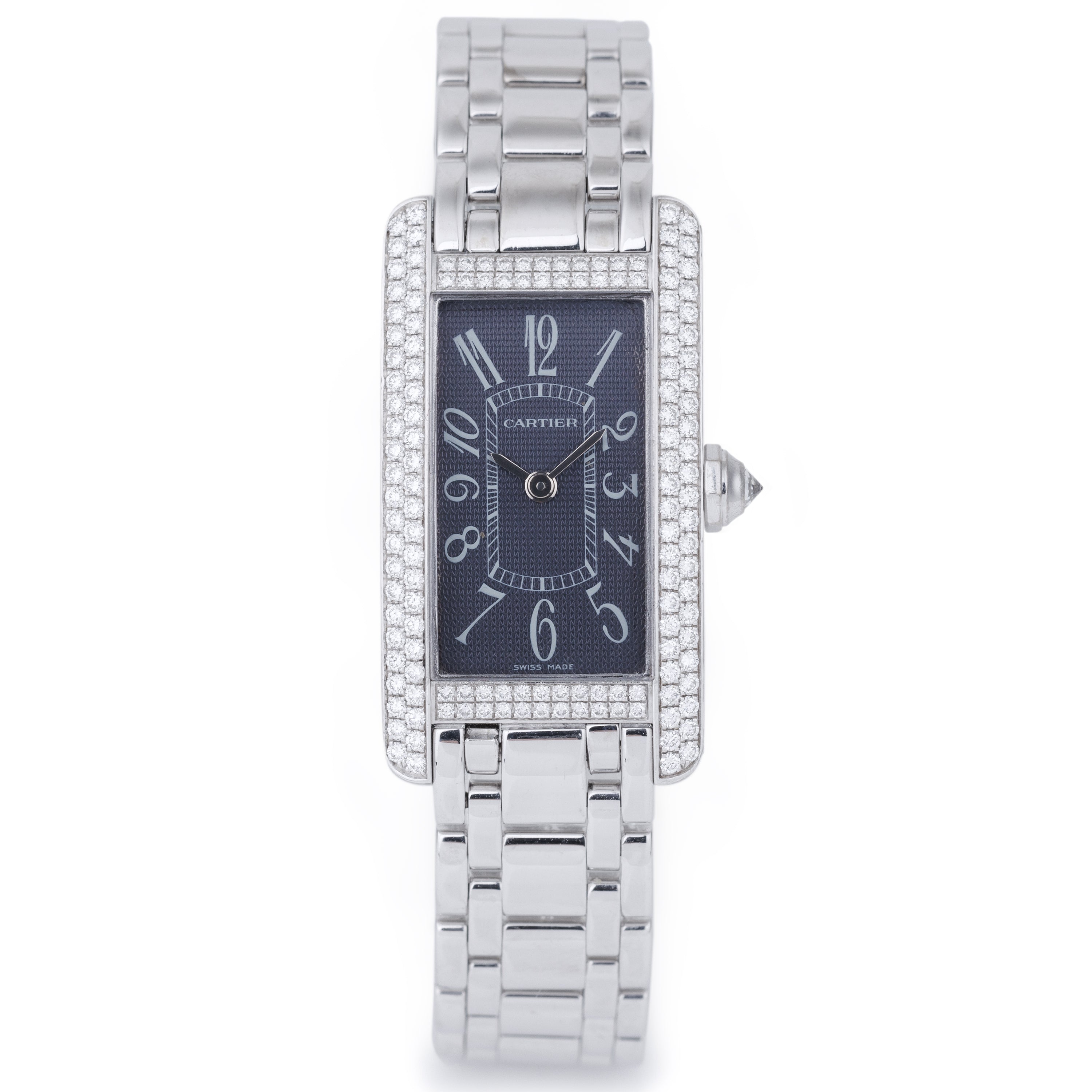 Cartier Tank Americaine | REF. 2489 | Diamond Bezel | Grey Dial | 18k White Gold | 19mm | 2000's
